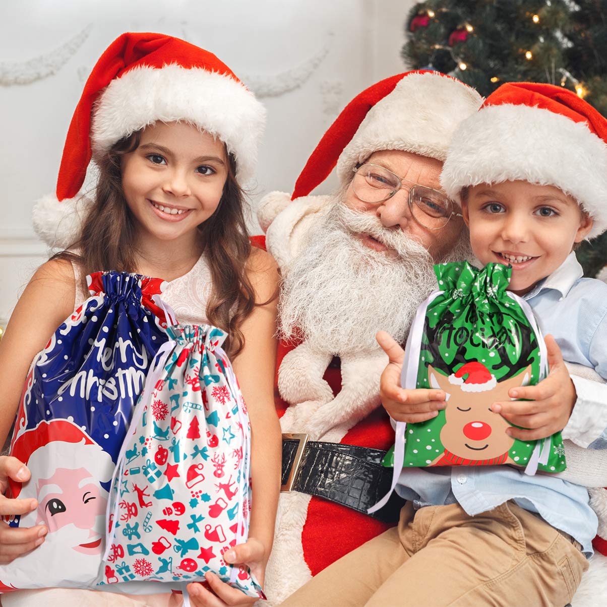 Christmas Drawstring Bag Set - 30PCS Assorted Holiday Party Favors & Treat Bags for Xmas Celebrations, Gift Giving, Stocking Stuffers & Classroom Rewards