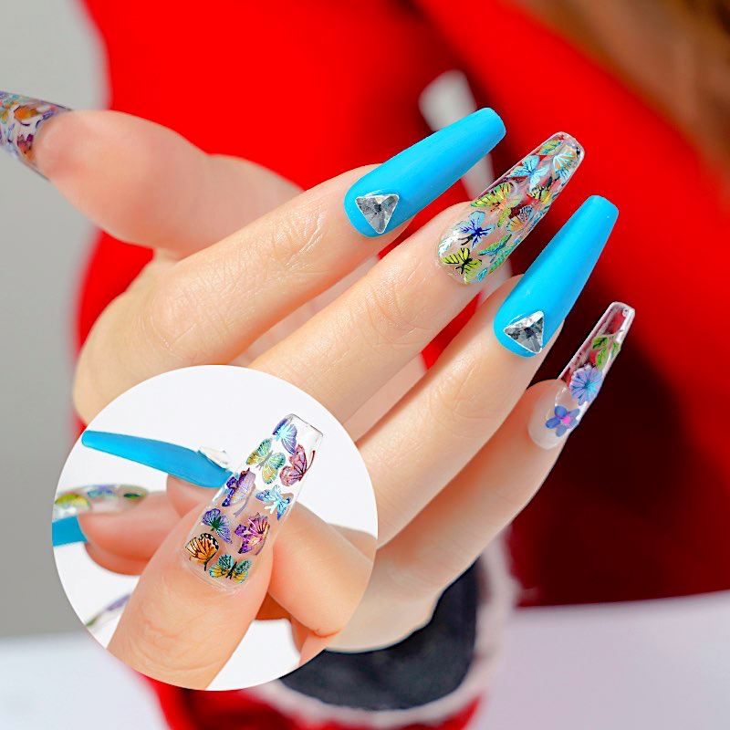 Flowers and Butterfly Ultra Thin Nail Art Stickers - Waterproof Nail Decals for Women, DIY Manicure Designs for Gel Polish, Acrylic Nails - Perfect for Parties, Weddings, and Special Occasions