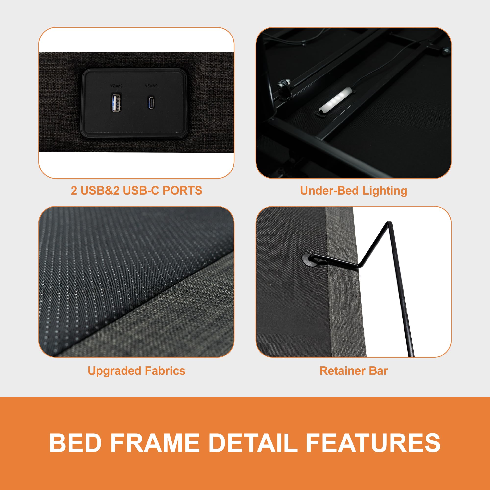 Adjustable Bed Frame Twin XL with Wireless Remote, 4 USB Ports & Under-Bed Light - Electric Adjustable Base with Head/Foot Incline, Customizable Leg Heights - Easy Assembly for Home, Dorm, or Guest Room Use