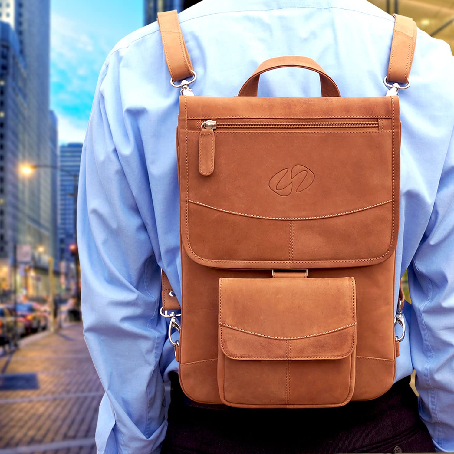 Premium Leather Crossbody Bag & Backpack for 14