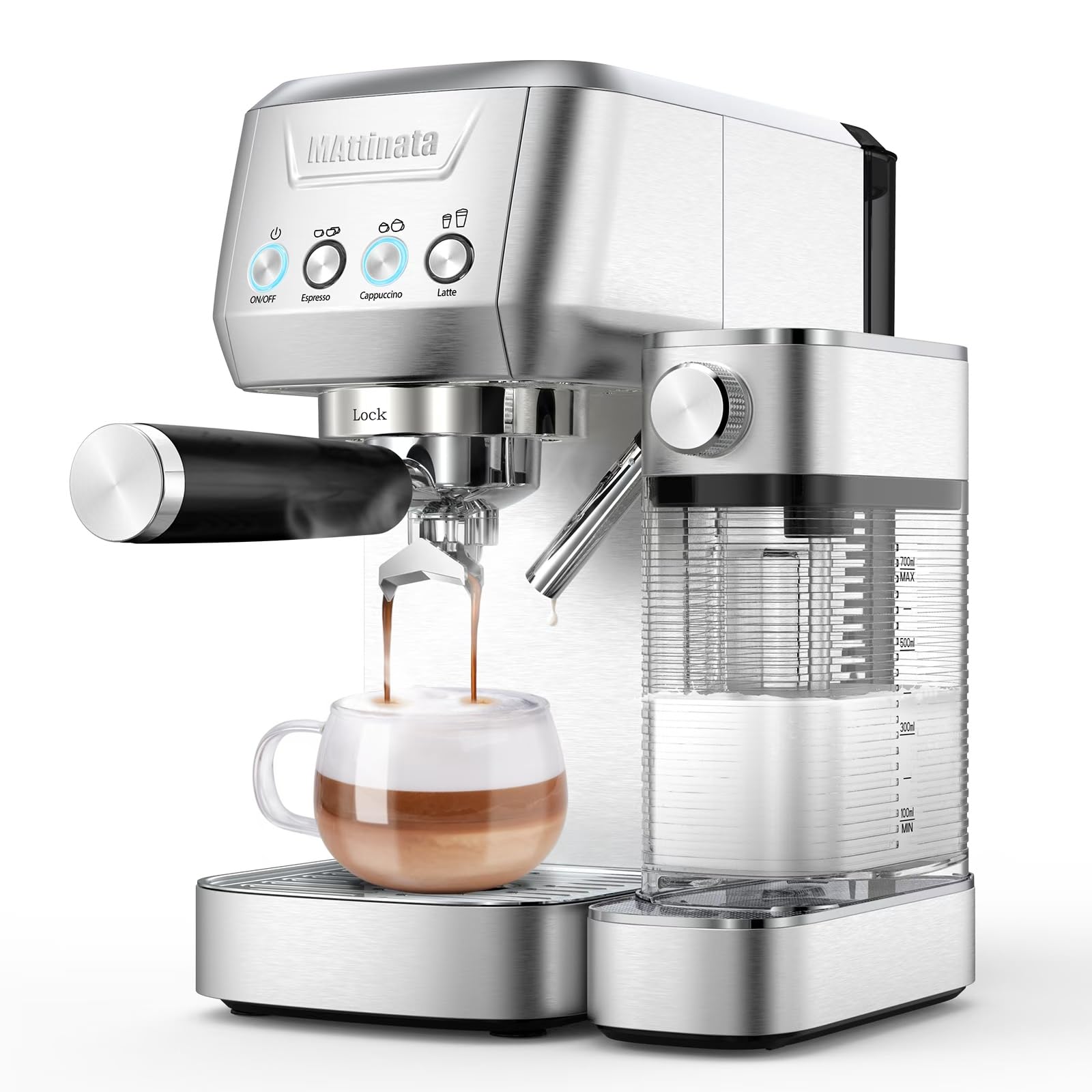 Professional 20 Bar Cappuccino Machine with Automatic Milk Frother - Compact Espresso Maker for Home & Office - Stainless Steel Latte Art Coffee Machine for Baristas & Coffee Lovers - Perfect for Morning Brews, Entertaining Guests & Office Coffee Breaks