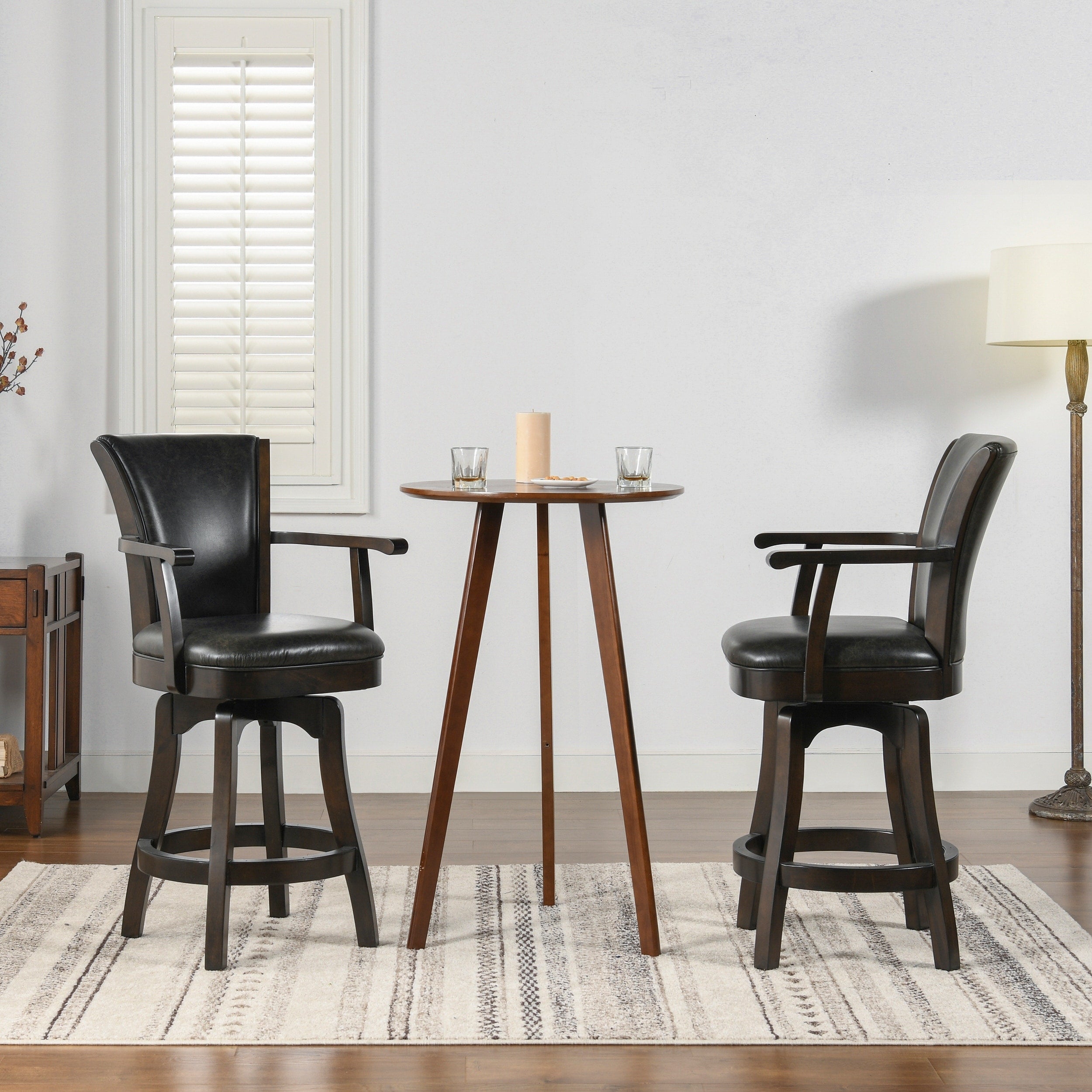 27in Swivel Counter Height Bar Stool - Vintage Faux Leather with High Back Support & Armrests - Solid Hardwood Frame - Perfect for Kitchen Island, Home Bar & Breakfast Nook