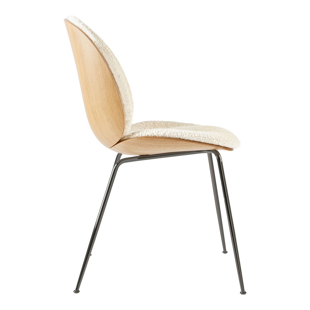 Modern Beetle Dining Chair with Front Upholstery & Conic Base - 3D Veneer Shell Design for Kitchen, Dining Room, or Office Space