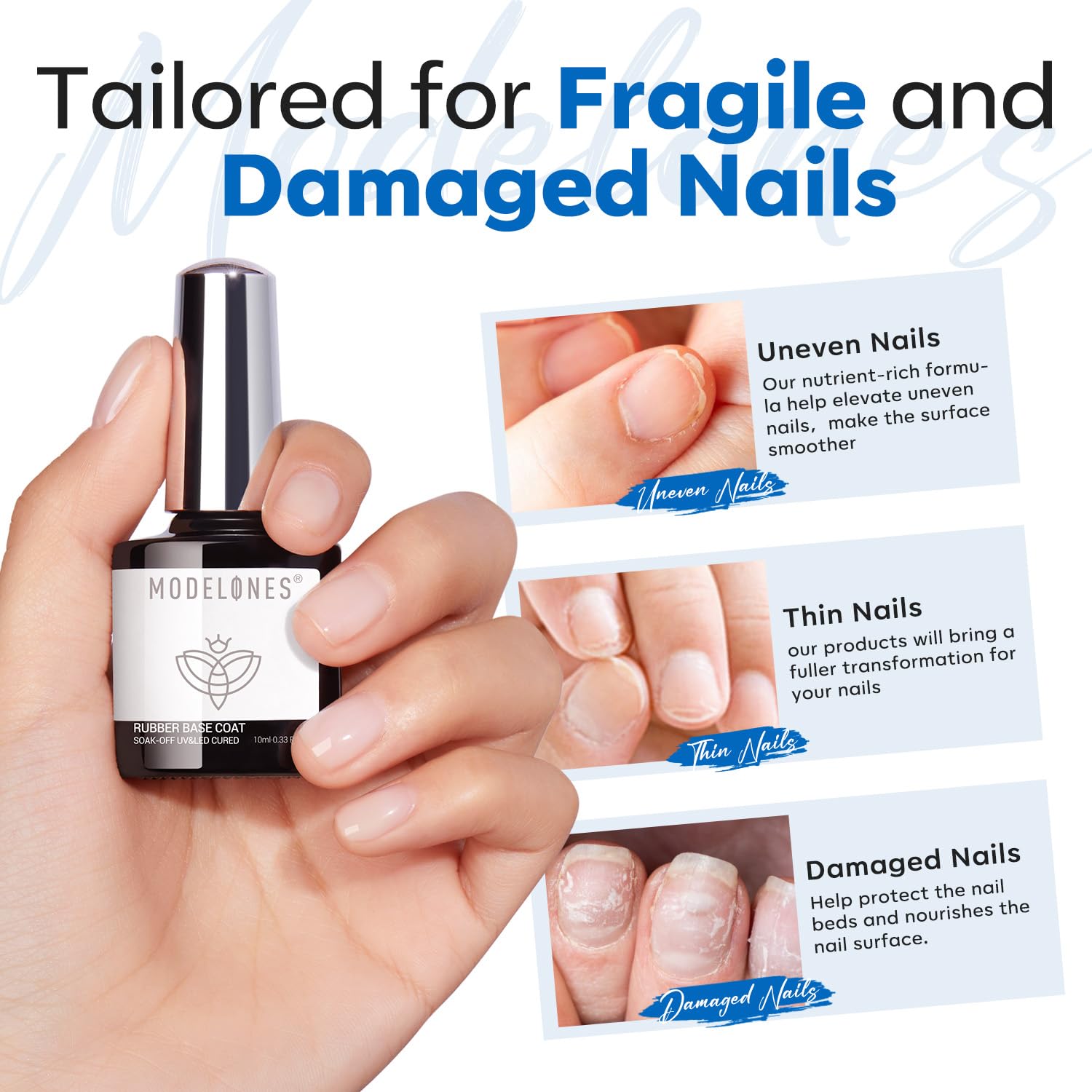 Modelones Clear Rubber Base Gel Nail Polish - Strengthening Builder Gel for Thin Weak Nails, Apex Building & Long-Lasting Protection - Soak Off UV LED Gel for Nail Enhancement (Perfect for Salon Use & DIY Manicures at Home)
