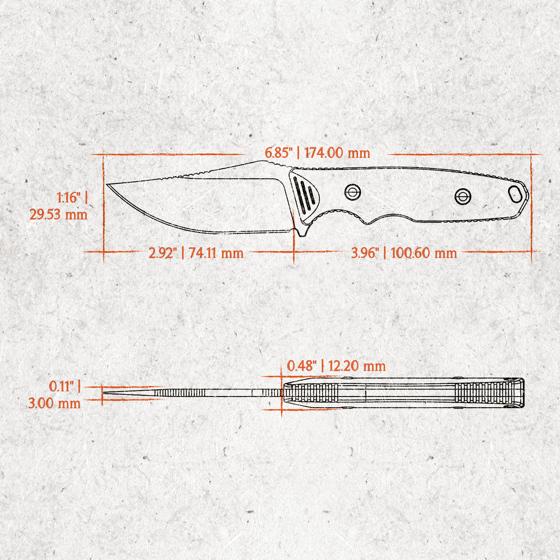 H Back Fixed Blade Knife - 2.92