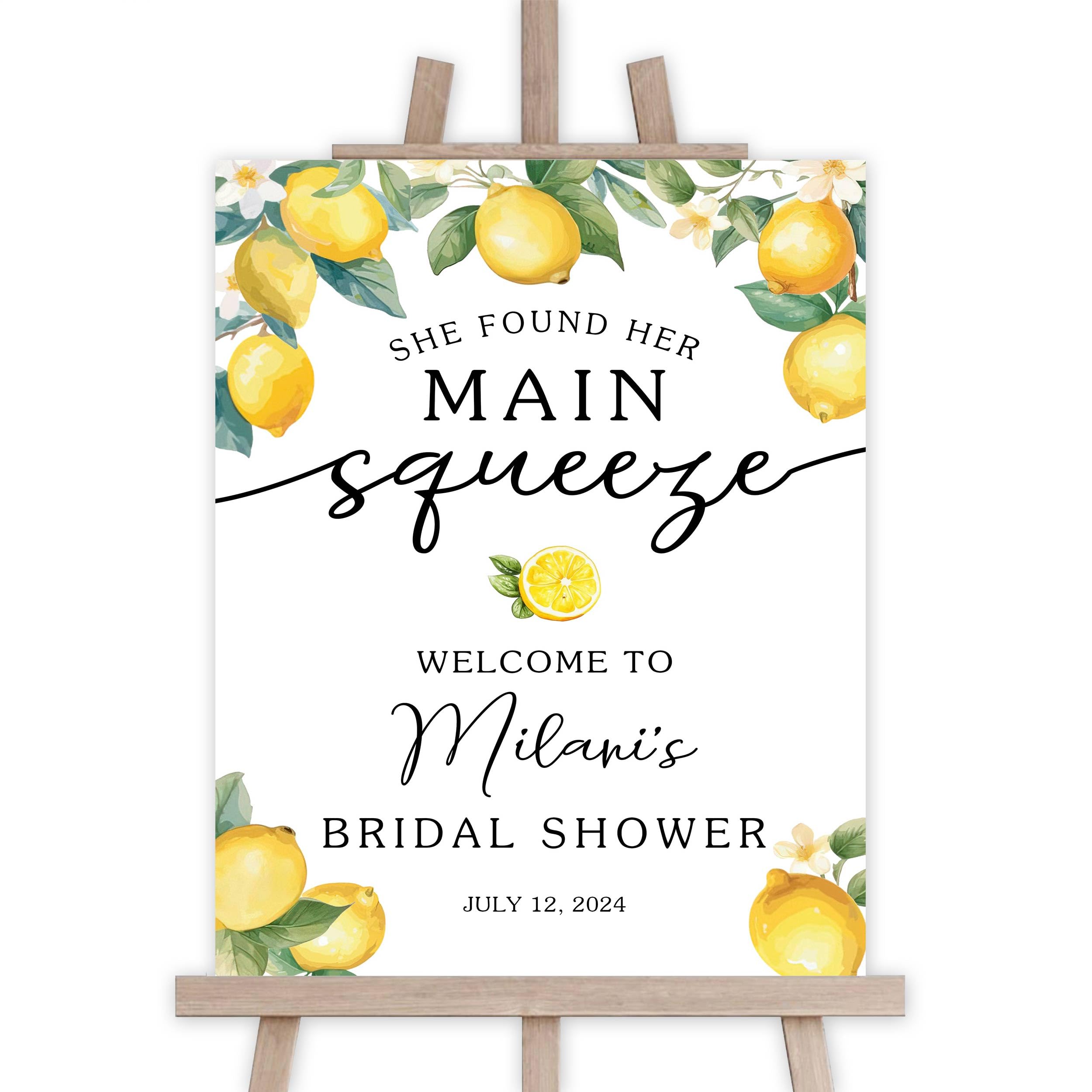 Custom Lemon Citrus Bridal Shower Welcome Sign - Personalized 'She Found Her Main Squeeze' Backdrop for Wedding Showers & Bachelorette Parties - Perfect for Lemon-Themed Celebrations, Photo Booths & Home Decor