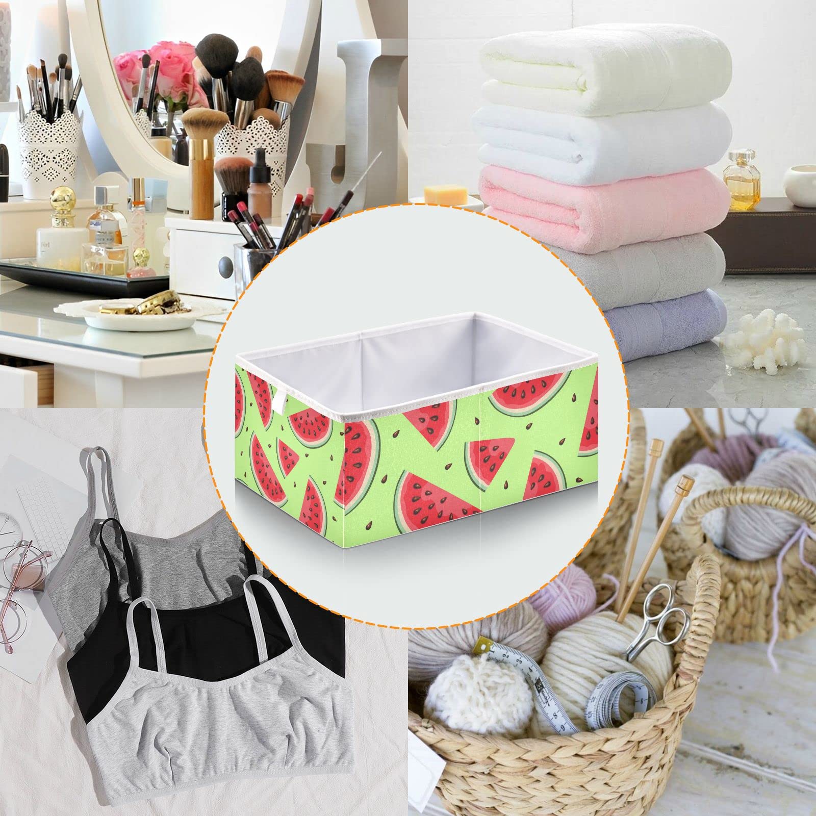 Collapsible Fabric Storage Bin for Watermelon Slices - Foldable Rectangular Storage Cube Organizer for Home, Office & Kitchen | Perfect for Fruit Storage, Pantry Organization & Clutter Control