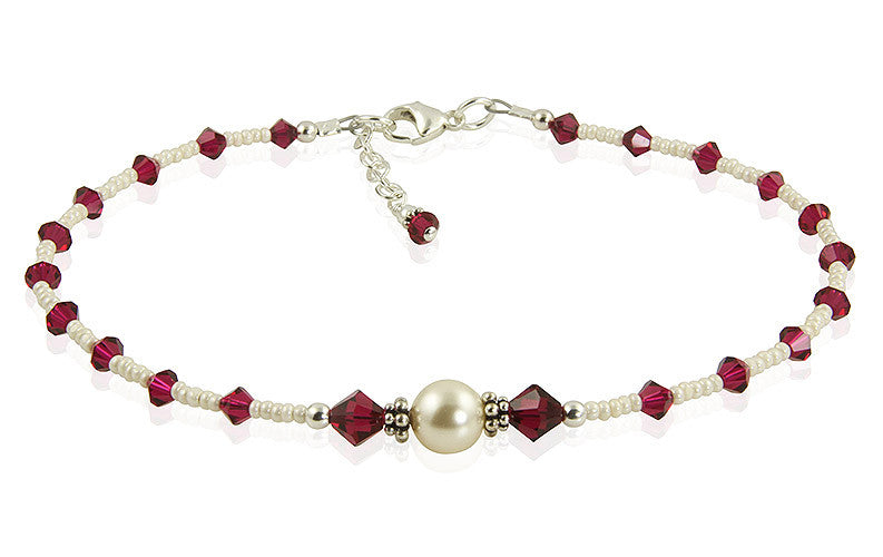 Elegant Custom Jewel-Tone Crystal Pearl Anklet – Stylish Handmade Ankle Bracelet for Women, Perfect for Beach Weddings, Boho Fashion & Summer Accessories