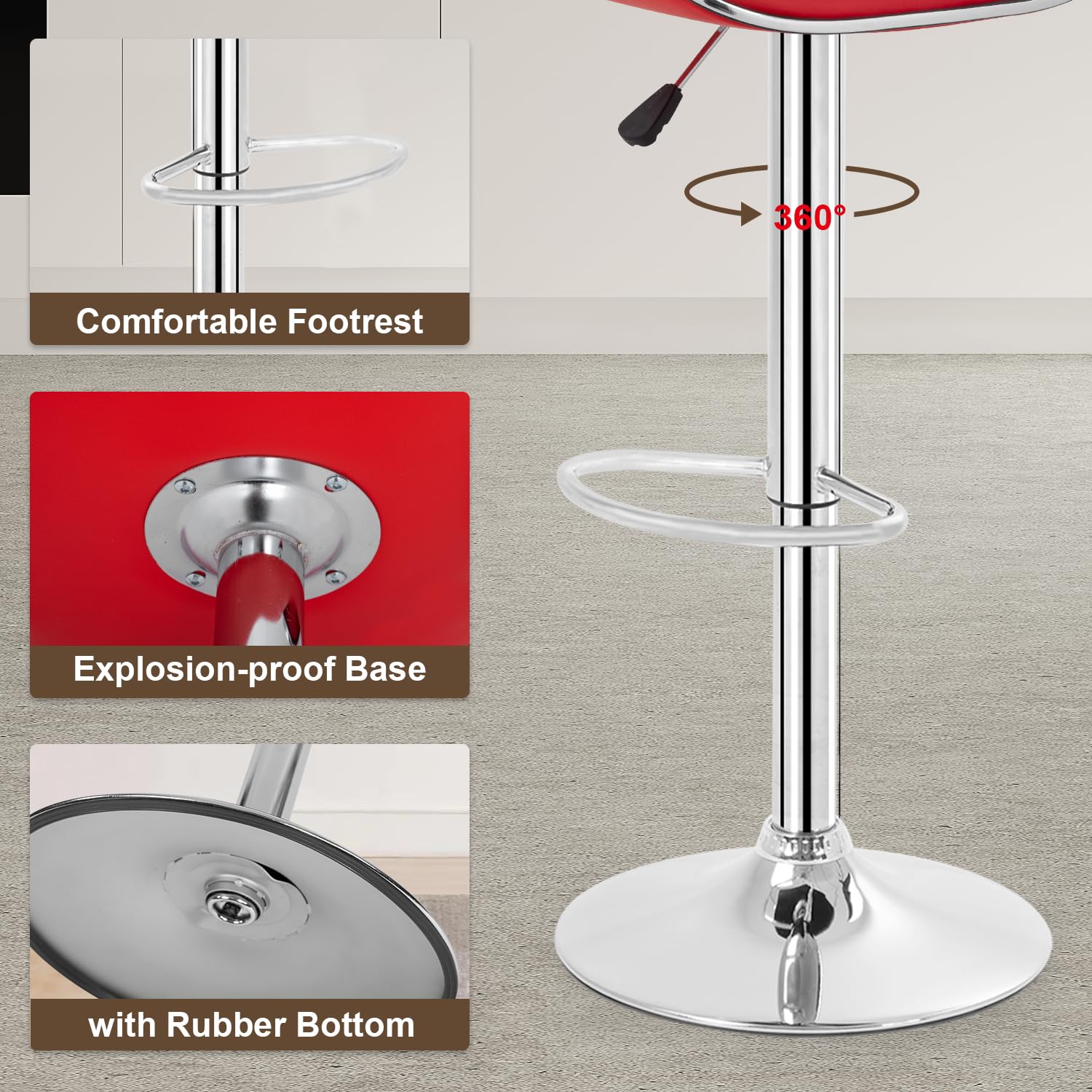 Best Adjustable Bar Stools Set of 2 - PU Leather Swivel Counter Height Bar Stools with Back Support - Perfect for Kitchen Island, Home Bar & Dining Room