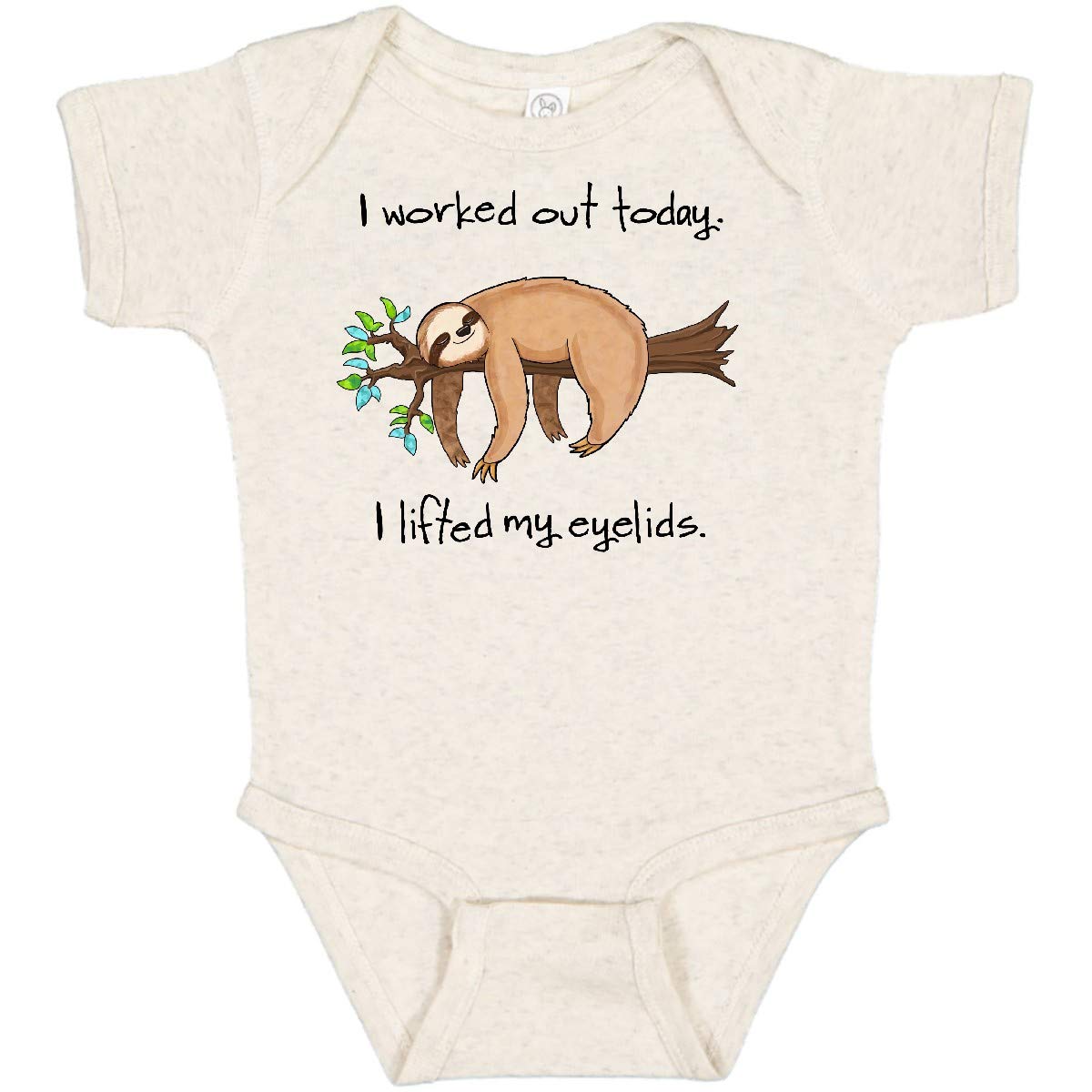 Inktastic 'I Worked Out Today - Lifted My Eyelids' Cute Sloth Baby Bodysuit - Soft Cotton Infant Onesie for Playtime, Gym & Funny Photo Shoots