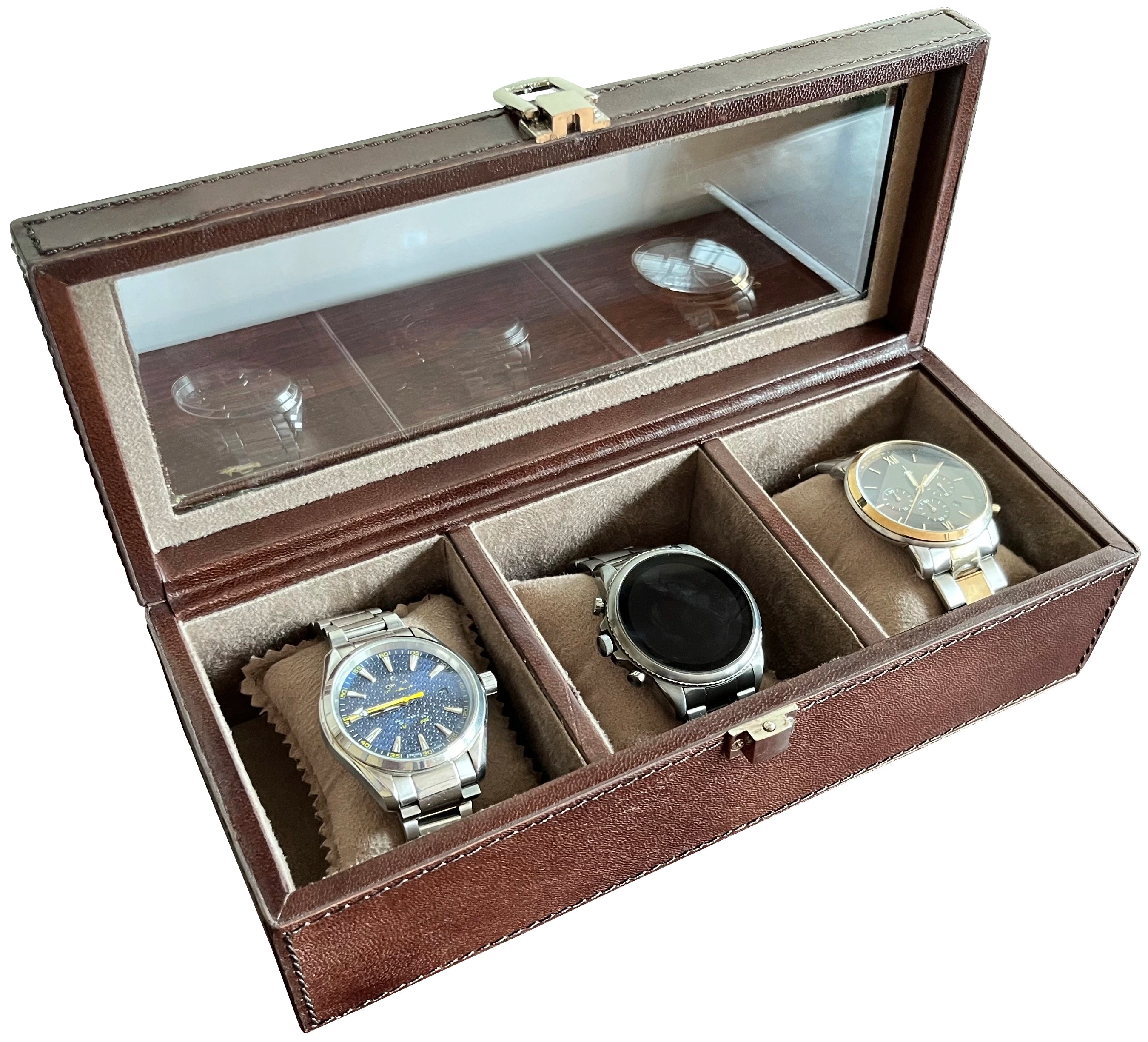 Premium 3-Slot Leather Watch Case - Brown | Luxury Watch Storage & Travel Organizer for Men & Women | Perfect for Home, Office & Travel Accessories