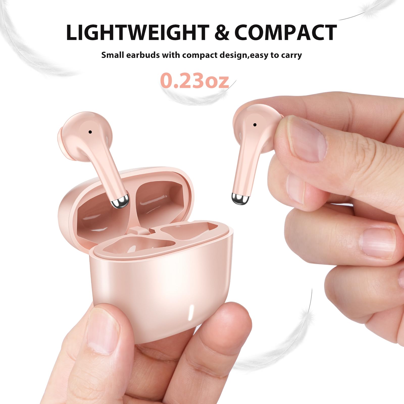 Wireless Bluetooth Earbuds with Mic for Samsung S25/S24 Ultra/S23 Fe/S22+/S21 & iPhone 16/15 Pro Max/14 Plus - Touch Control Stereo Headphones for Pixel 9 XL/8/7/6 (Pink) | Perfect for Gym, Running, Travel & Work Calls