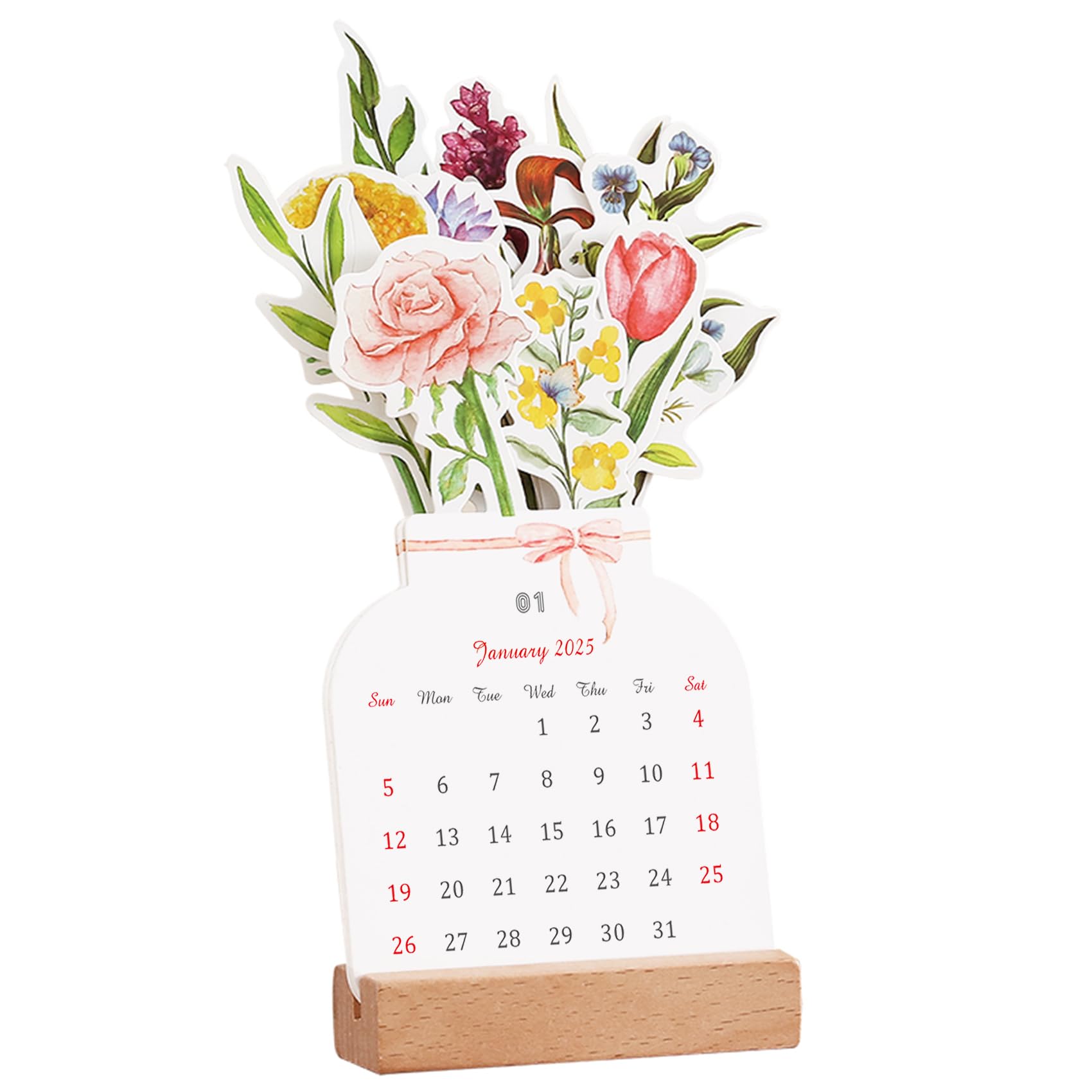 2025 Floral Desk Calendar - Elegant Vase-Shaped Monthly Planner (3.9
