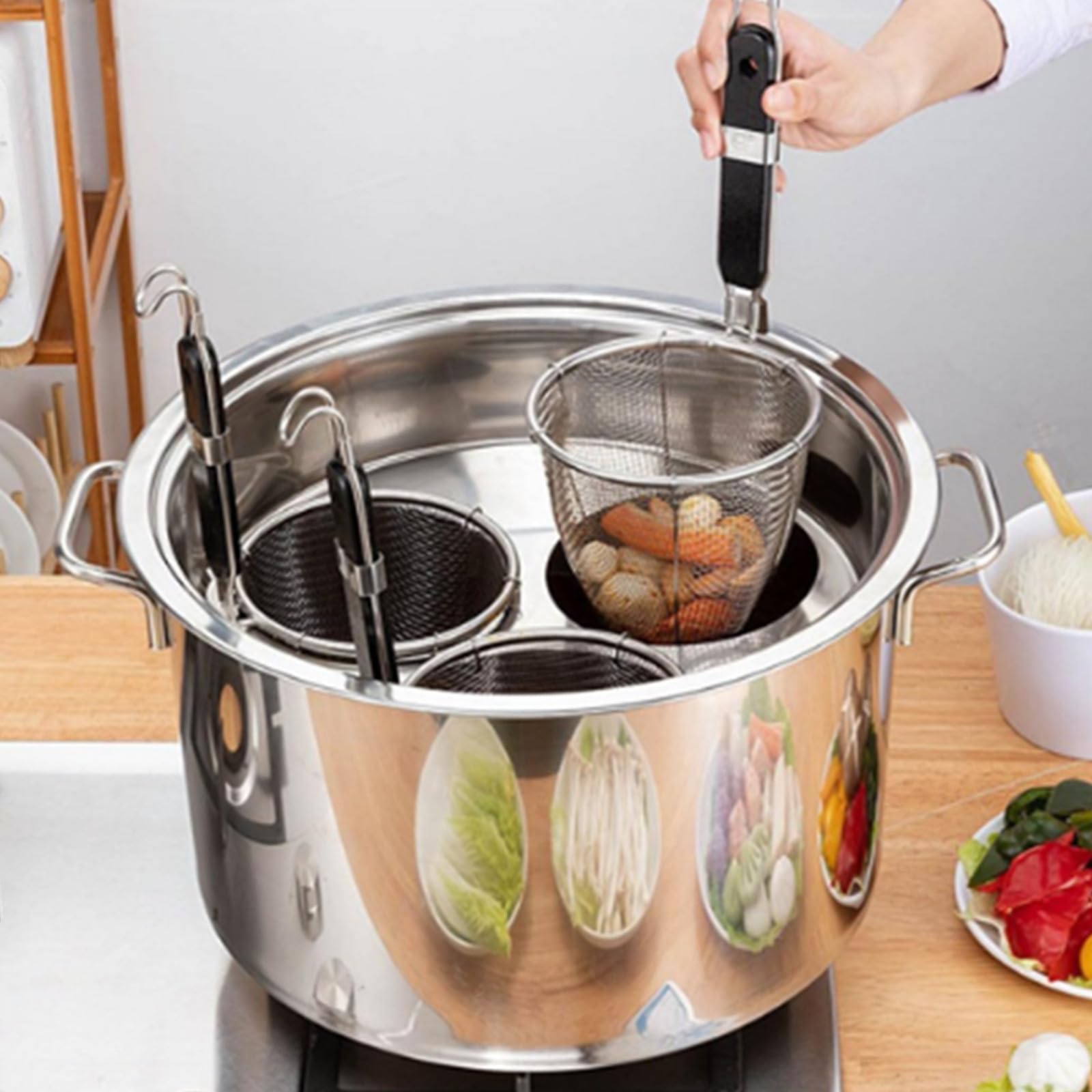 Stainless Steel Pasta Cooker with Strainer Insert Set - 3 Hole Pasta Basket, Multipot Cooking Tool with Lid - Perfect for Boiling Pasta, Vegetables & Seafood in Stock Pots - Ideal for Home Kitchens & Restaurant Cooking
