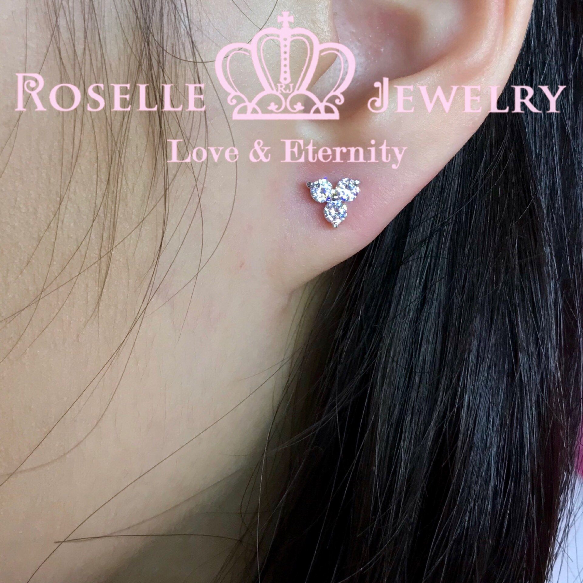 Three Stone Diamond Stud Earrings 14K White Gold - Dainty Elegant Earrings for Women - Perfect for Weddings, Anniversaries & Special Occasions