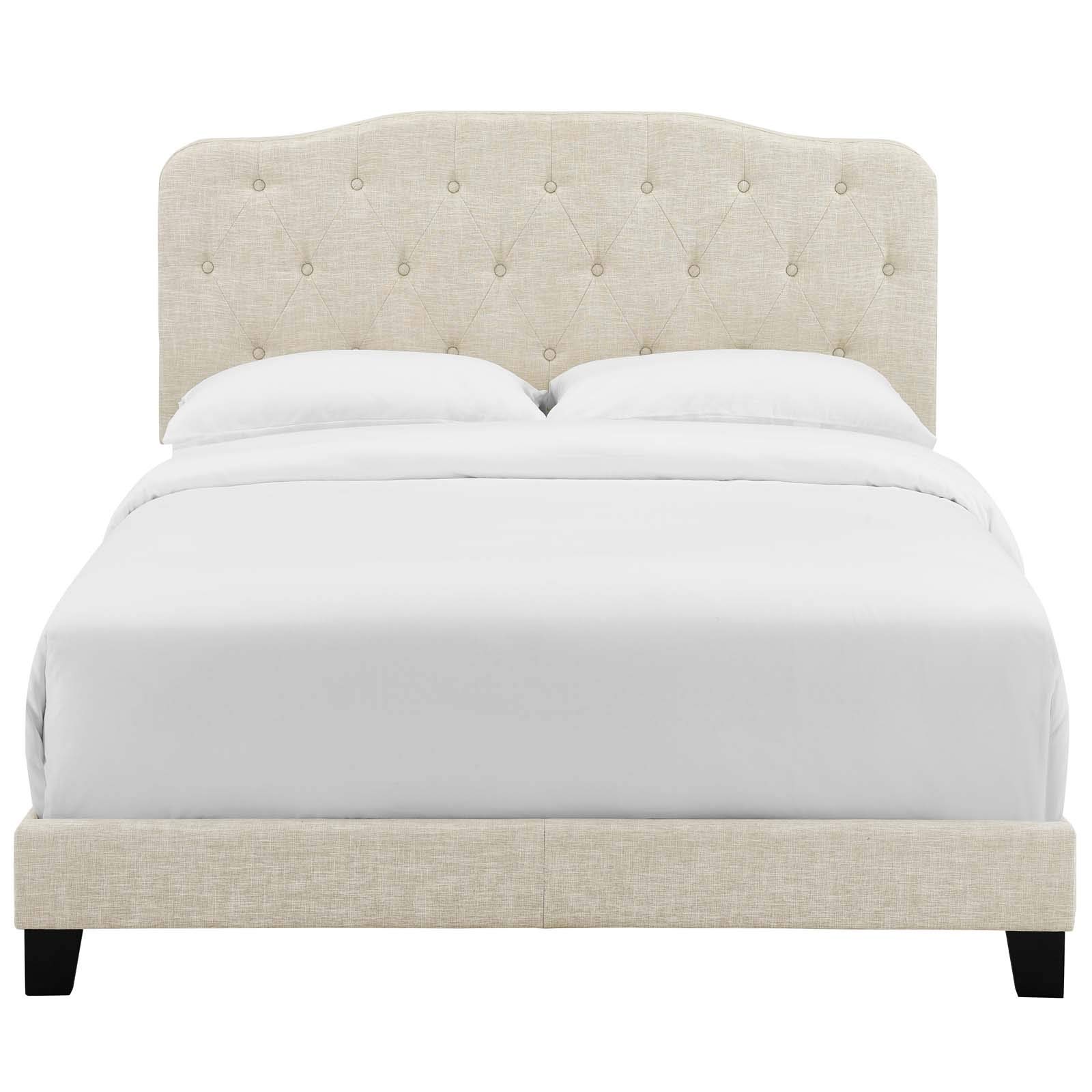 Modern Contemporary Urban Design Beige Fabric Platform Bed Frame for Stylish Minimalist Bedrooms