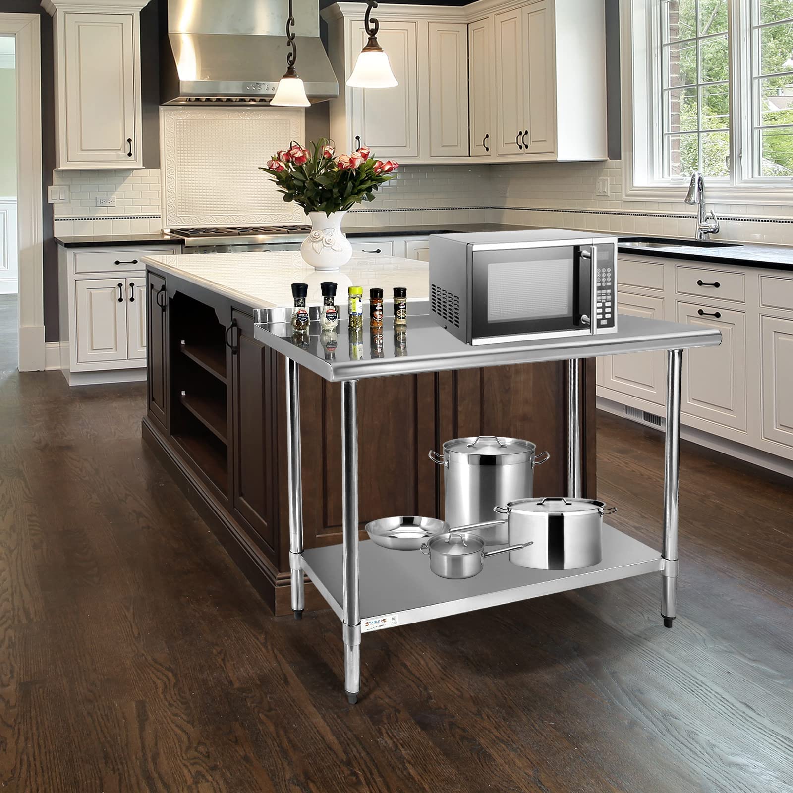 STABLEINK NSF Certified Stainless Steel Work Table 24x48 Inches - Commercial Kitchen Prep Table with Adjustable Undershelf, Backsplash & Leveling Feet - Ideal for Restaurants, Food Prep, Catering & Commercial Kitchens