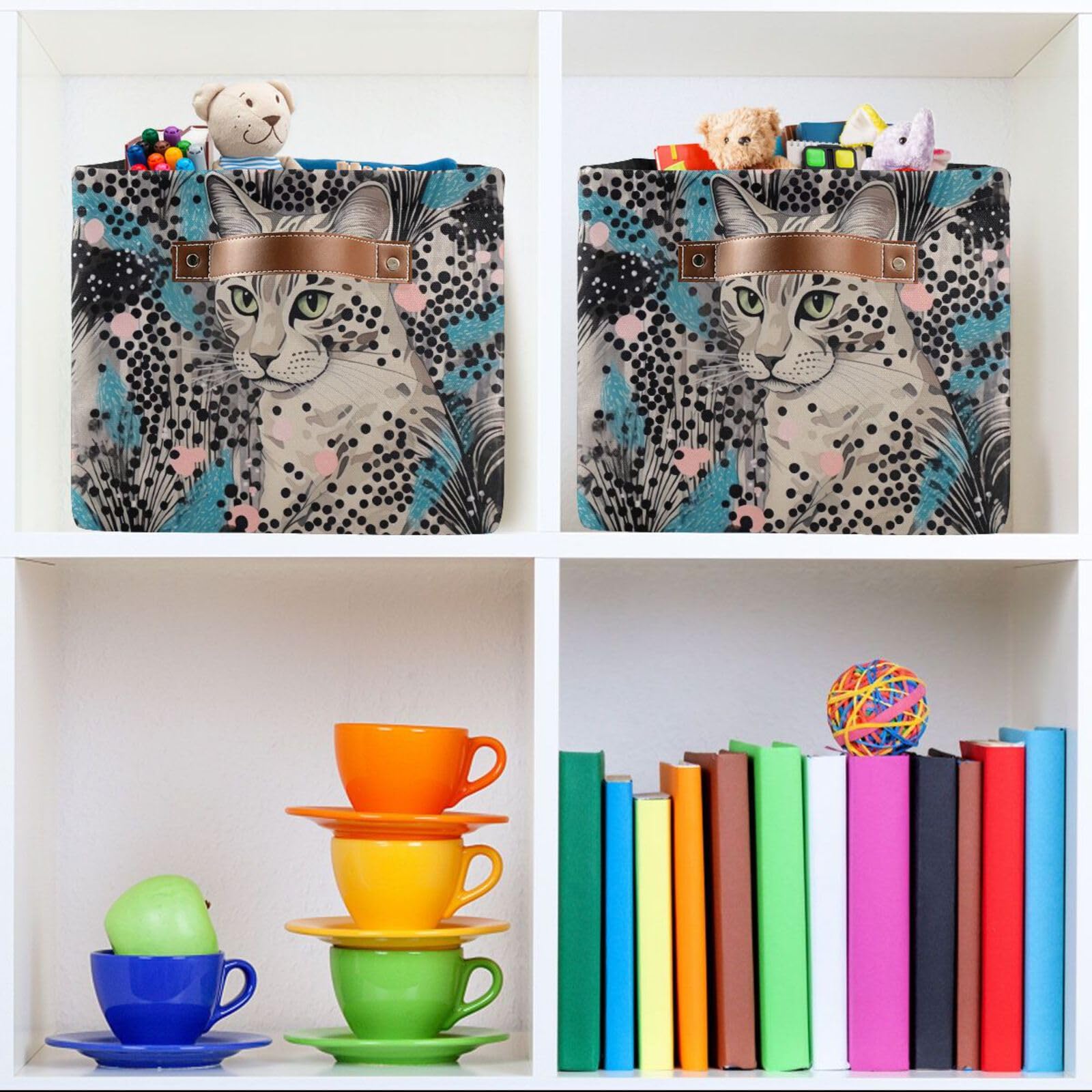 Leopard Print Foldable Storage Baskets for Shelves - 2 Pack Collapsible Sturdy Storage Bins with Handles, Canvas Storage Cubes for Closet & Home Organization - Perfect for Bedroom, Bathroom, and Office Storage Solutions