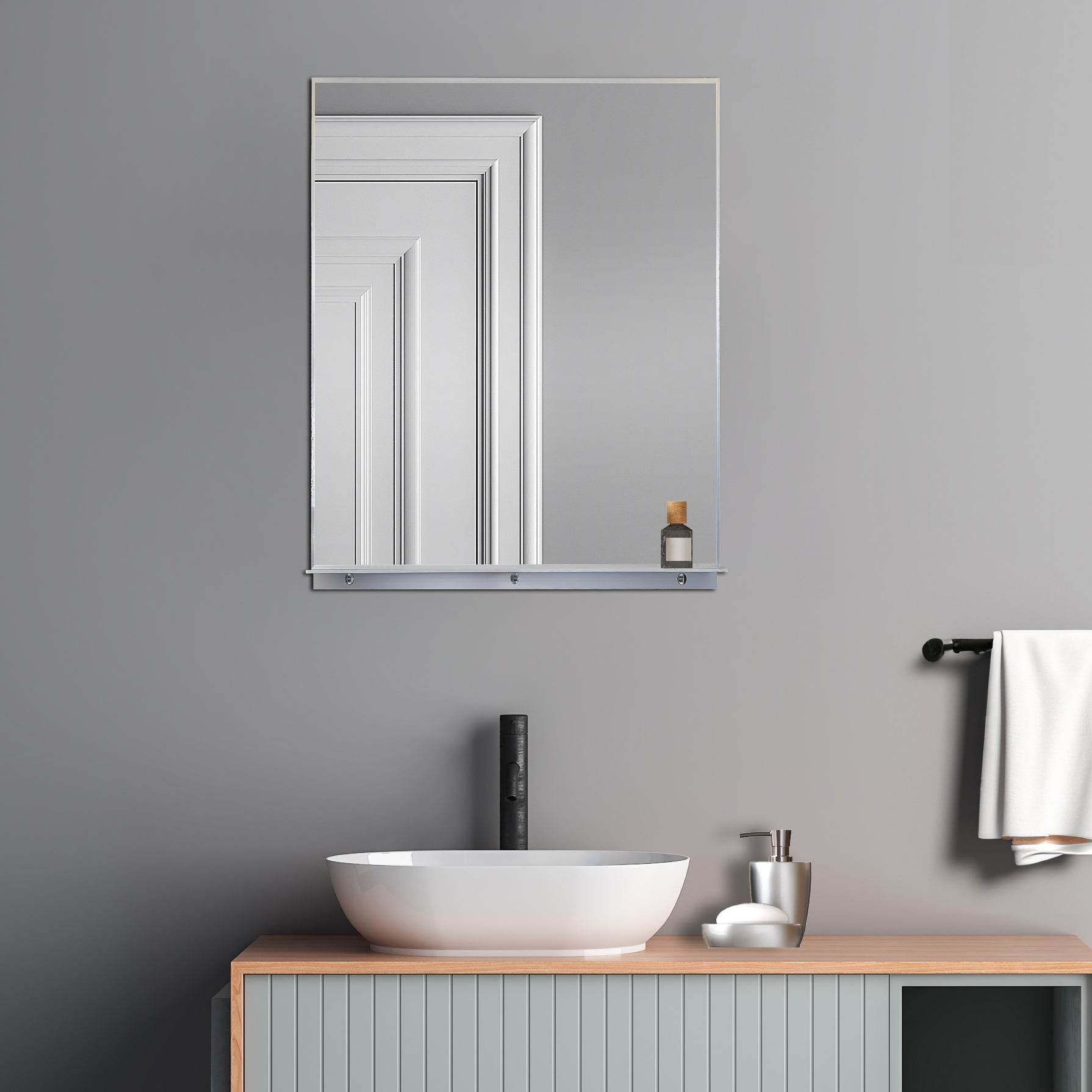 Lexi 24W x 32H Rectangular Framed Wall Mirror with Built-in Shelf - Black & Brushed Nickel Finish | Perfect for Entryway, Bathroom & Bedroom Decor