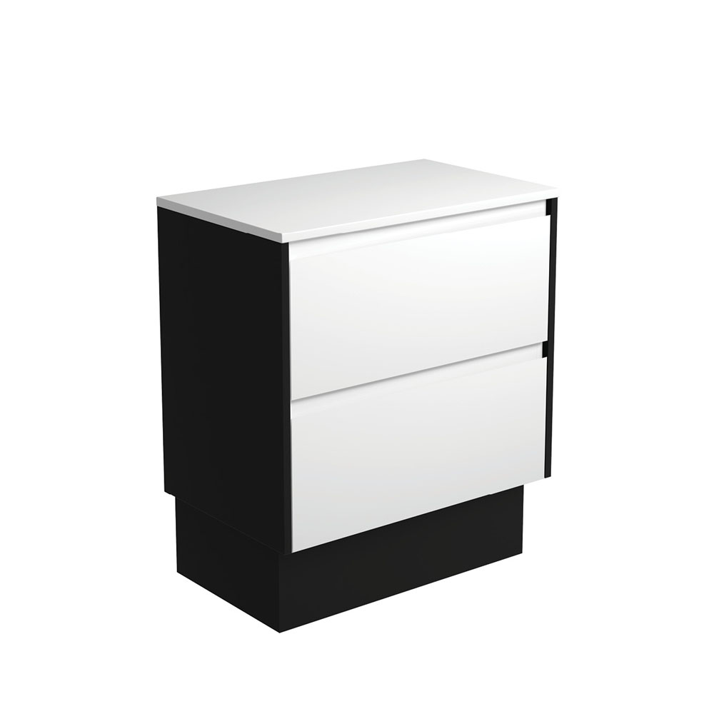 Fienza 75BWBK Amato 750 On Kickboard Kitchen Cabinet - Satin Black & White Panels (Cabinet Only) - Perfect for Modern Kitchen Remodeling & Storage Solutions