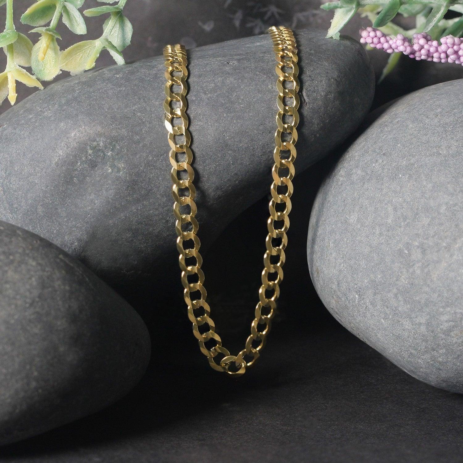 4.7mm 14k Yellow Gold Solid Curb Chain Necklace for Men & Women - Durable Everyday Jewelry, Perfect for Gifts, Layering & Casual Wear