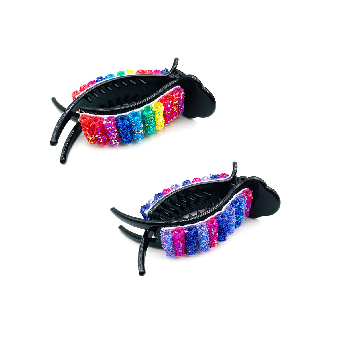 Sparkly Sequins Hair Clips for Women - Acrylic Ponytail Holders & Hair Claws Set (Rainbow Colors) - Perfect Hair Accessories for Thin & Thick Hair - Great for Parties, Weddings & Everyday Styling