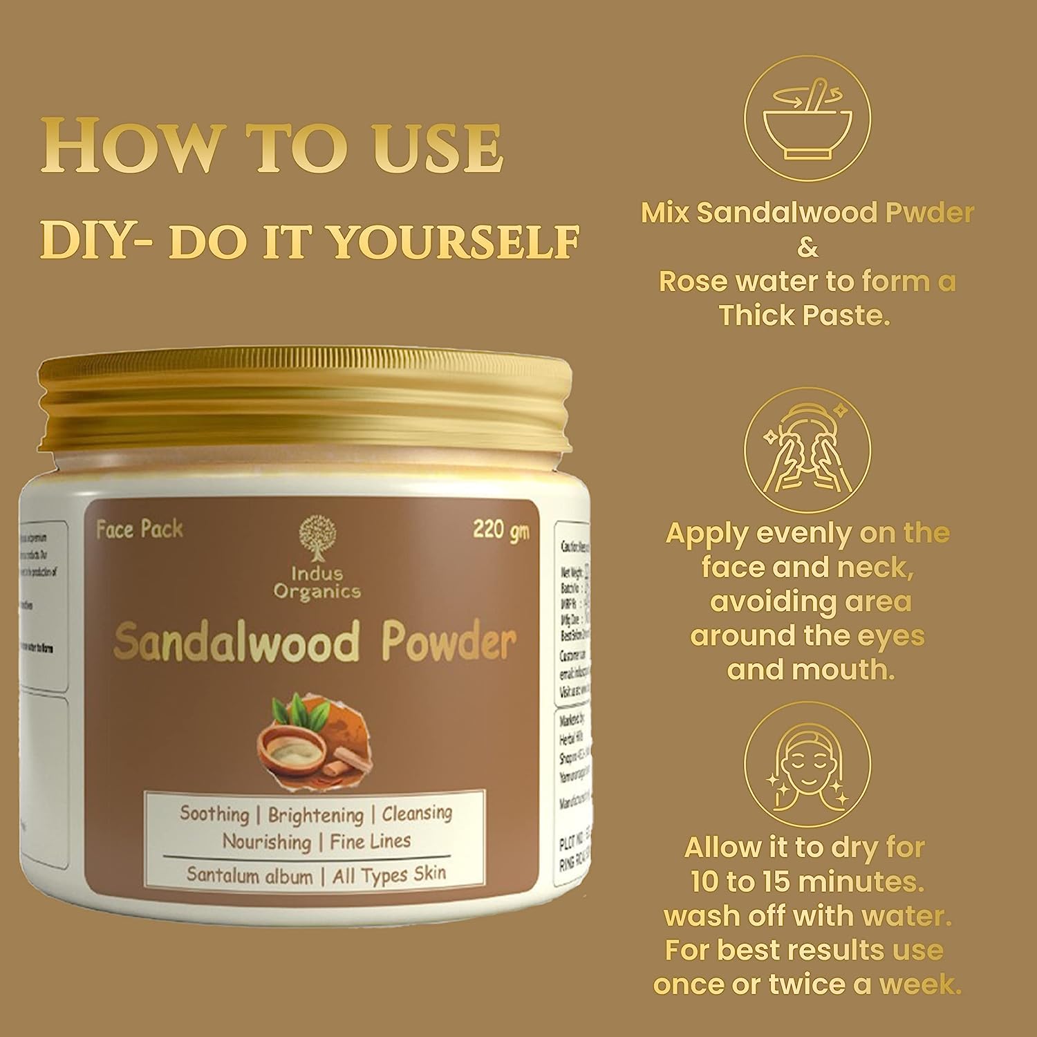 Indus Organics Sandalwood Powder 220gm - Natural Chandan Powder for Face Pack | Brightens Skin, Reduces Tan, Controls Oil, Fades Acne Scars & Wrinkles | Eco-Friendly Glass Jar | Perfect for DIY Skincare & Ayurvedic Beauty Treatments