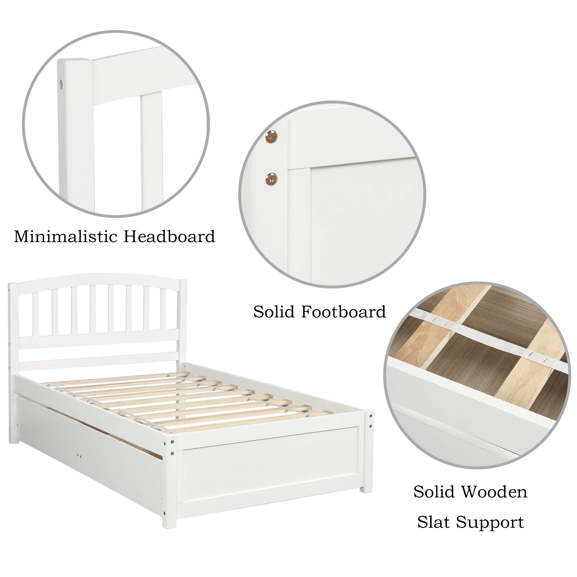 Merax Twin Size Wood Platform Bed Frame with Headboard & Storage Drawers - No Box Spring Needed, White - Perfect for Kids' Rooms, Guest Bedrooms & Small Spaces