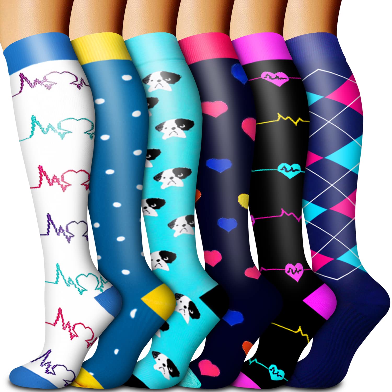 Best Compression Socks for Women & Men - 6 Pairs Circulation Support Socks for Running, Sports, Pregnancy - Ideal for Travel, Nursing & Long Work Shifts
