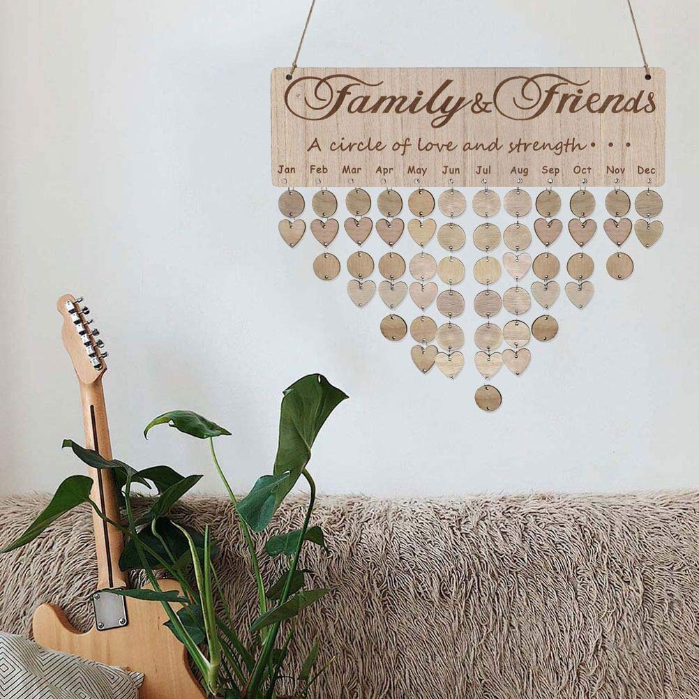 Family Birthday Reminder Board - Wooden Wall Hanging Calendar with DIY Unfinished Wood Slices - Perfect for Home Decor, Party Planning & Gift Giving