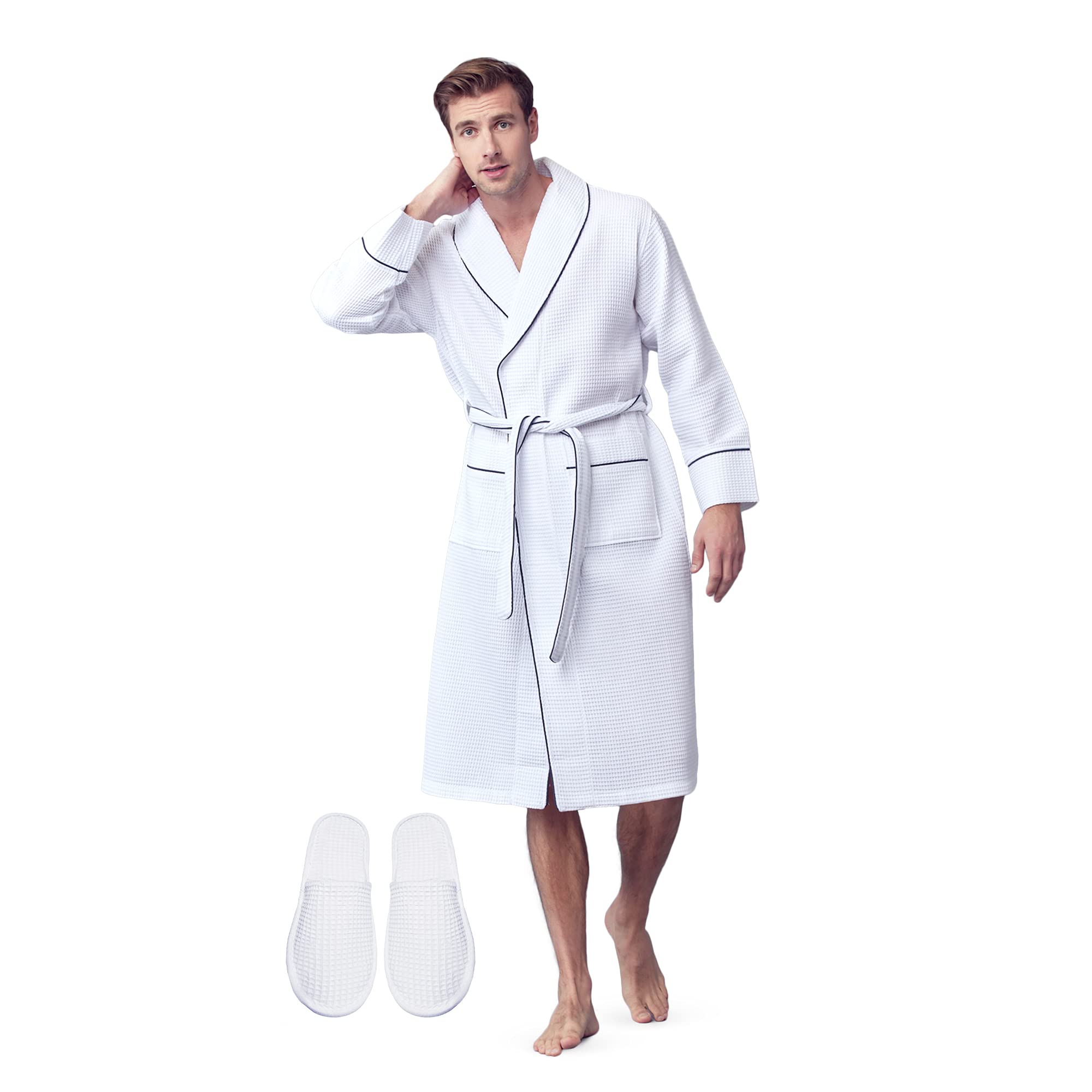 Luxury Soft Waffle Cotton Bath Robe for Men - Breathable SPA Lotus Linen Robe - Perfect for Relaxation, Spa Days & Home Lounging