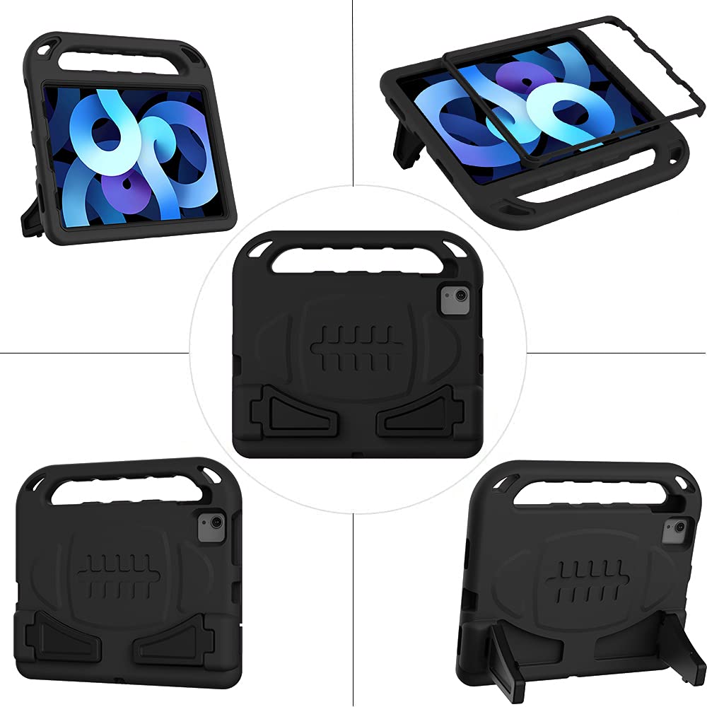 BMOUO Shockproof Kids Case for iPad Air 5/4 (10.9 Inch) with Built-in Screen Protector & Handle Stand - Protective Cover for New iPad Air 5th/4th Generation - Perfect for School, Travel, and Home Learning (Black)