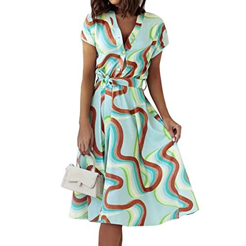 Stylish Women's Printed Mini Sundress - Short Sleeve Loose Fit Tunic Dress for Summer & Winter | Beach, Casual & Party Wear | Green Floral Dress Size S