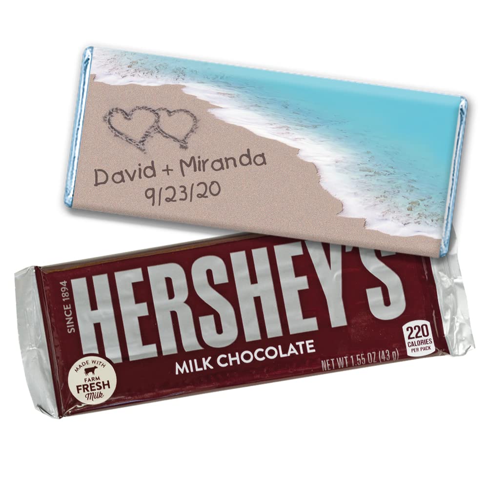 Personalized Wedding Beach Themed Chocolate Bars (12 Pack) - Custom Candy Favors for Beach Weddings, Bridal Showers & Tropical Parties