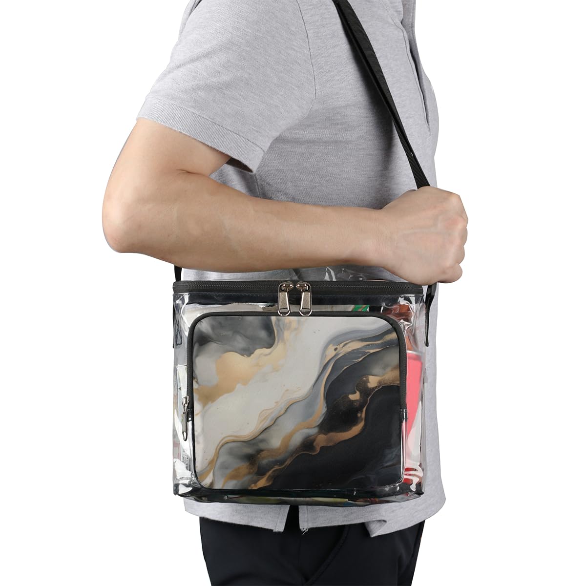 GzLeyigou Liquid Marbling Clear Tote Bag with Handles - Abstract Ink Paint Transparent Crossbody Shoulder Bag for Women - Perfect for Outdoor Travel, Picnic, Concerts & Sports Events (Stadium Approved) - Great for Beach, Shopping & Festival Essentials