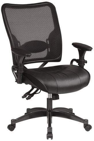 Space Seating® 6876 Ergonomic Mesh Office Chair with Premium Leather Seat - Adjustable Height & Lumbar Support for Home & Office Workspaces