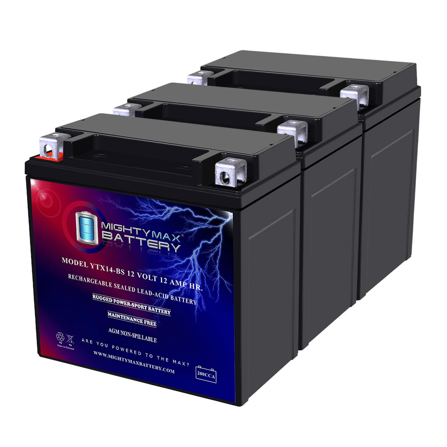 Mighty Max YTX14-BS Replacement Battery 3-Pack for Chrome Pro - High Performance Powersports Battery for Motorcycles, ATVs & Scooters - Perfect for Off-Road Adventures & Daily Commuting