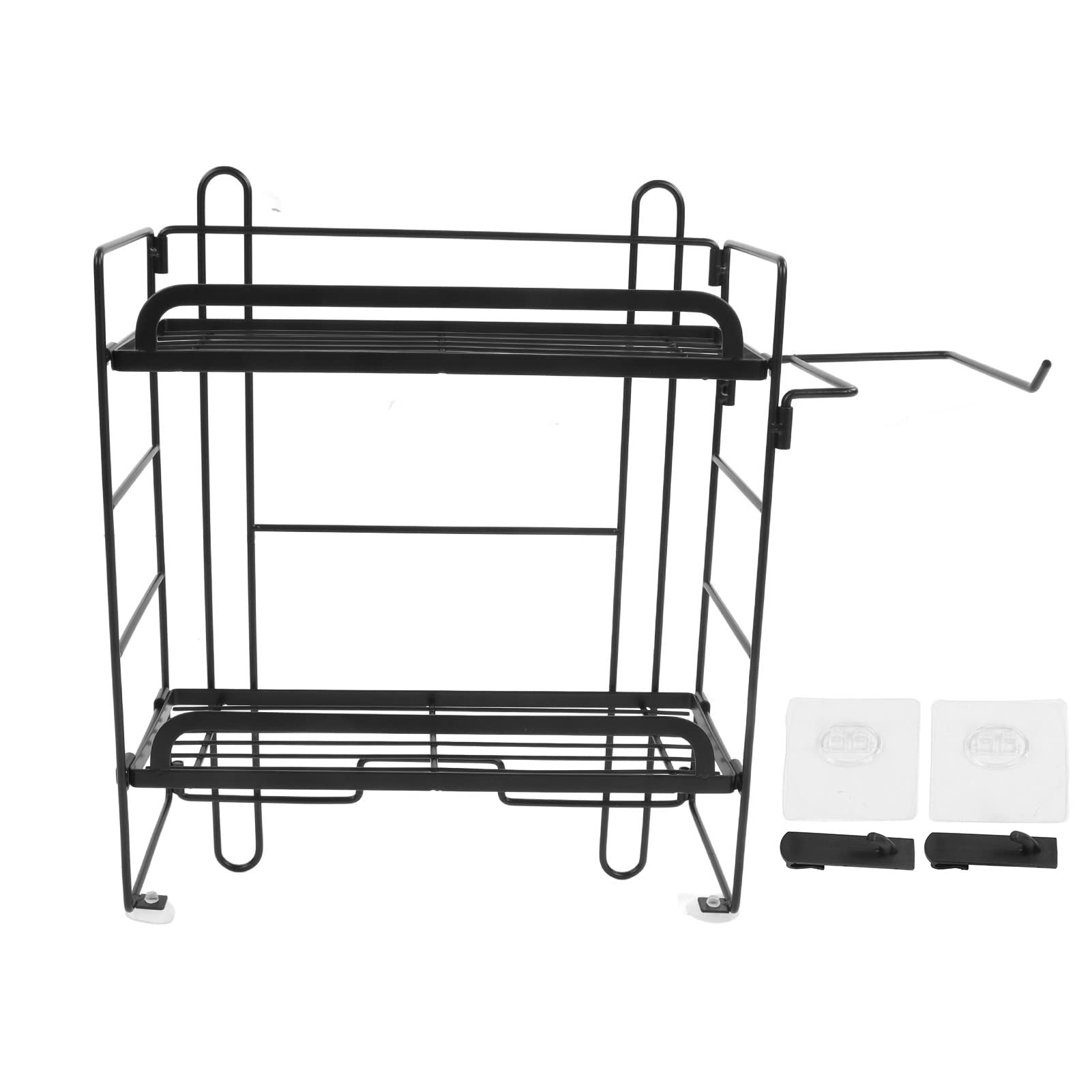 Over the Toilet Storage Rack - 2-Tier Wall Mounted Space Saving Shelf with Hooks, No Drilling Foldable Bathroom Organizer for Towels, Toiletries & Decor (Black) - Perfect for Small Bathrooms, Apartments & Powder Rooms