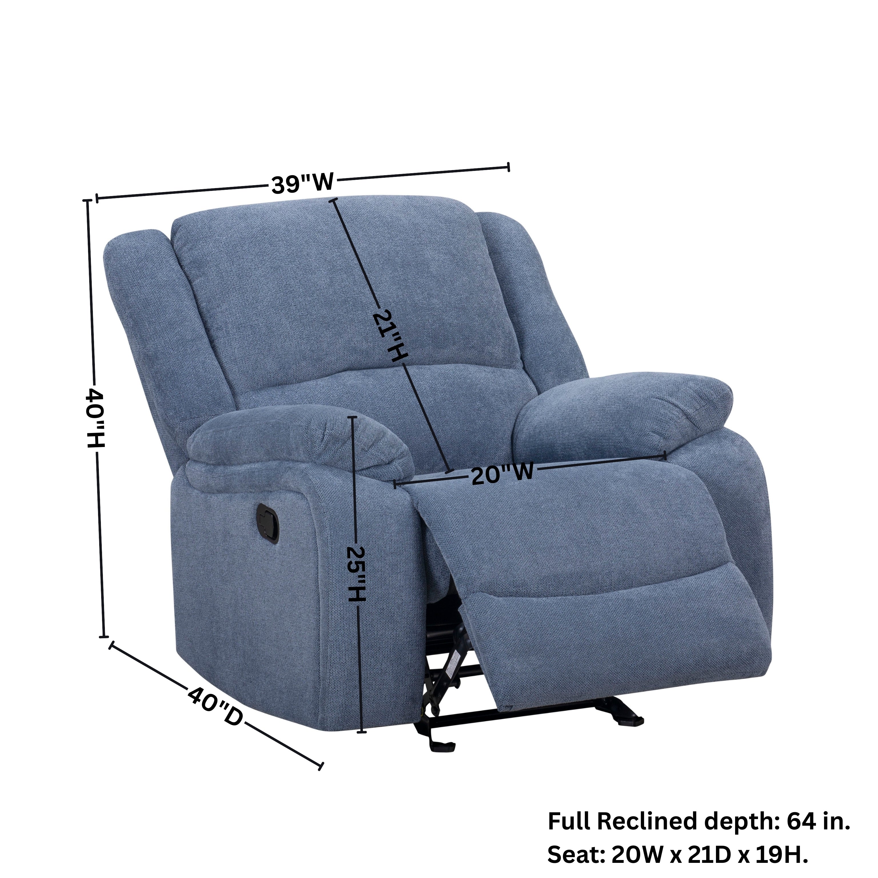 Roundhill Furniture Blitz Transitional Manual Recliner Chair - Comfortable Living Room Reclining Armchair for Relaxing, Reading & Watching TV