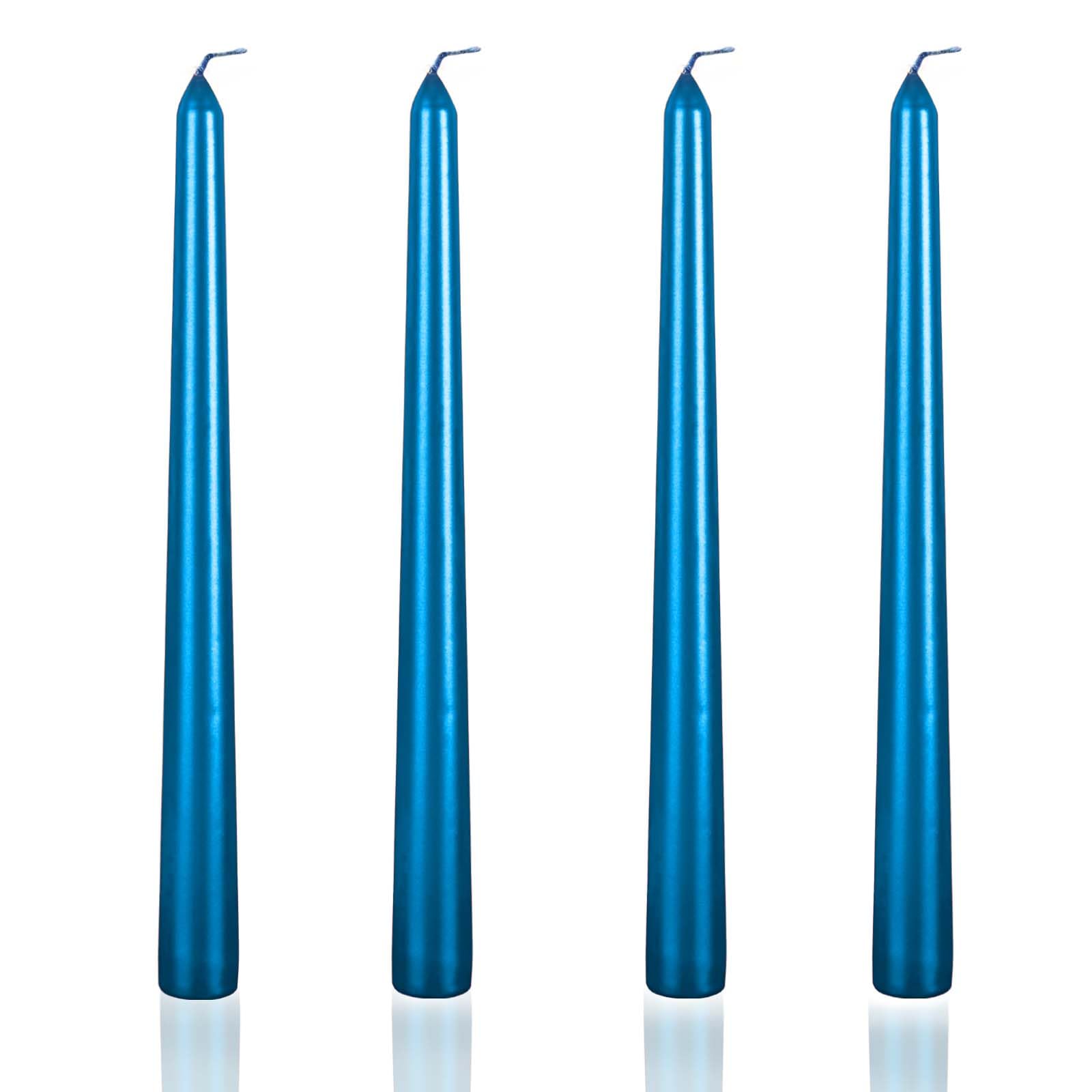 4-Pack 10-Inch Blue Metallic Spiral Taper Candles - Dripless Unscented Dinner Candles for Romantic Dining, Wedding Decor, Holiday Centerpieces & Home Ambiance Lighting (4 Pieces)