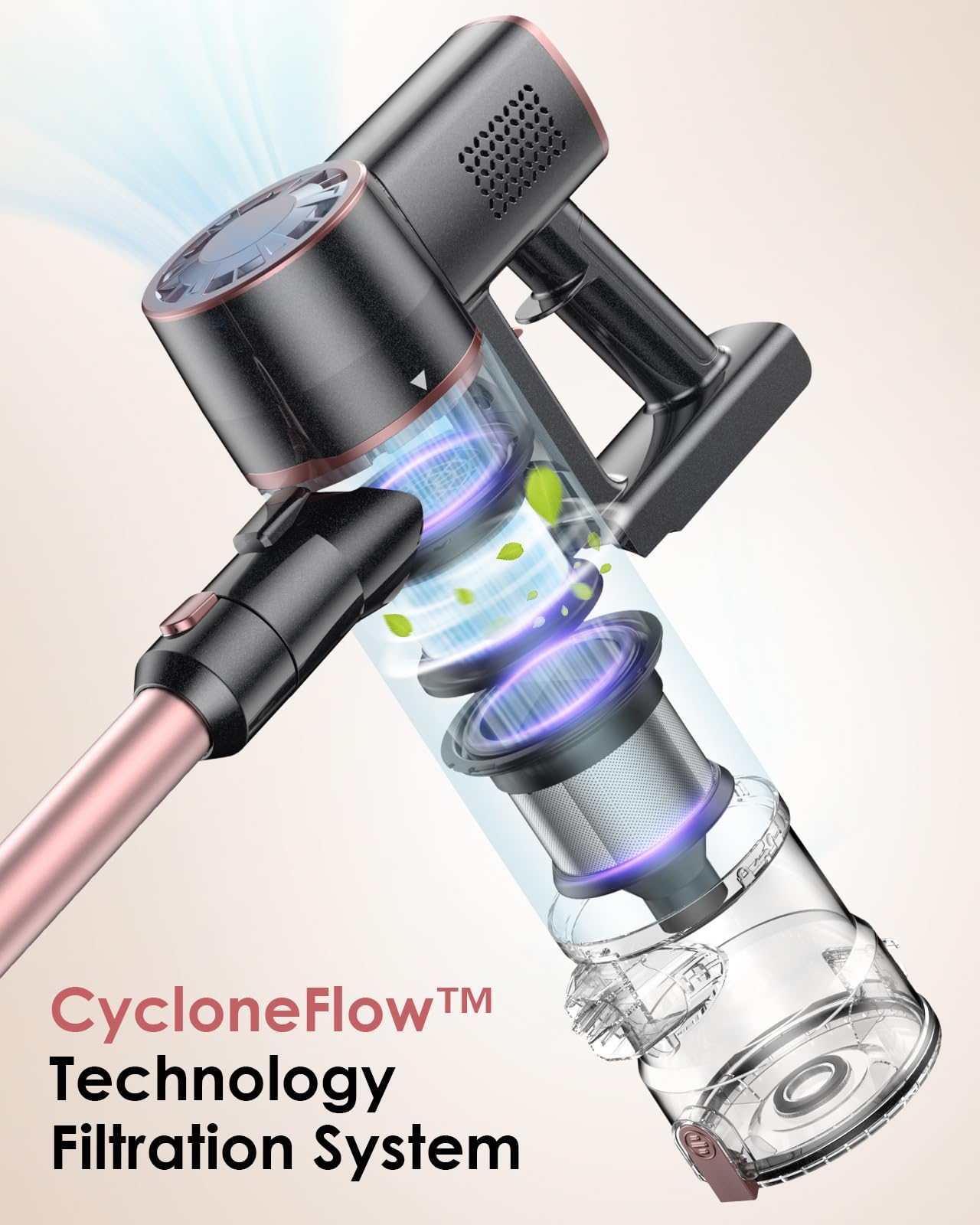 V8PRO Cordless Vacuum Cleaner - 25KPa Powerful Stick Vacuum with Self-Standing Design, 35Min Runtime, 6-in-1 Lightweight for Hardwood Floors & Carpet Pet Hair - Champagne | Perfect for Home Cleaning, Quick Pickup, Pet Owners & Allergy Sufferers