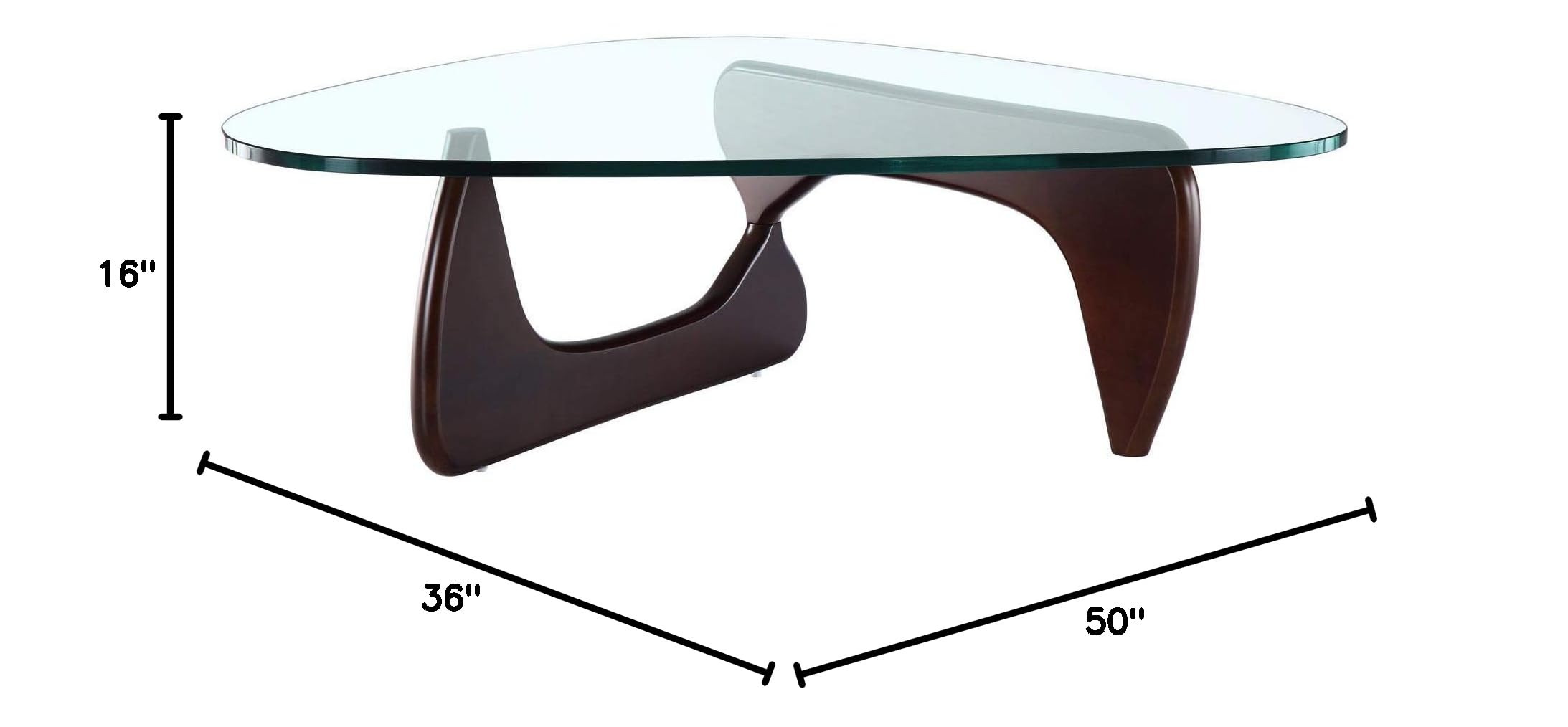 Premium Dark Walnut Triangle Coffee Table with Glass Top - Perfect for Modern Living Rooms and Compact Spaces