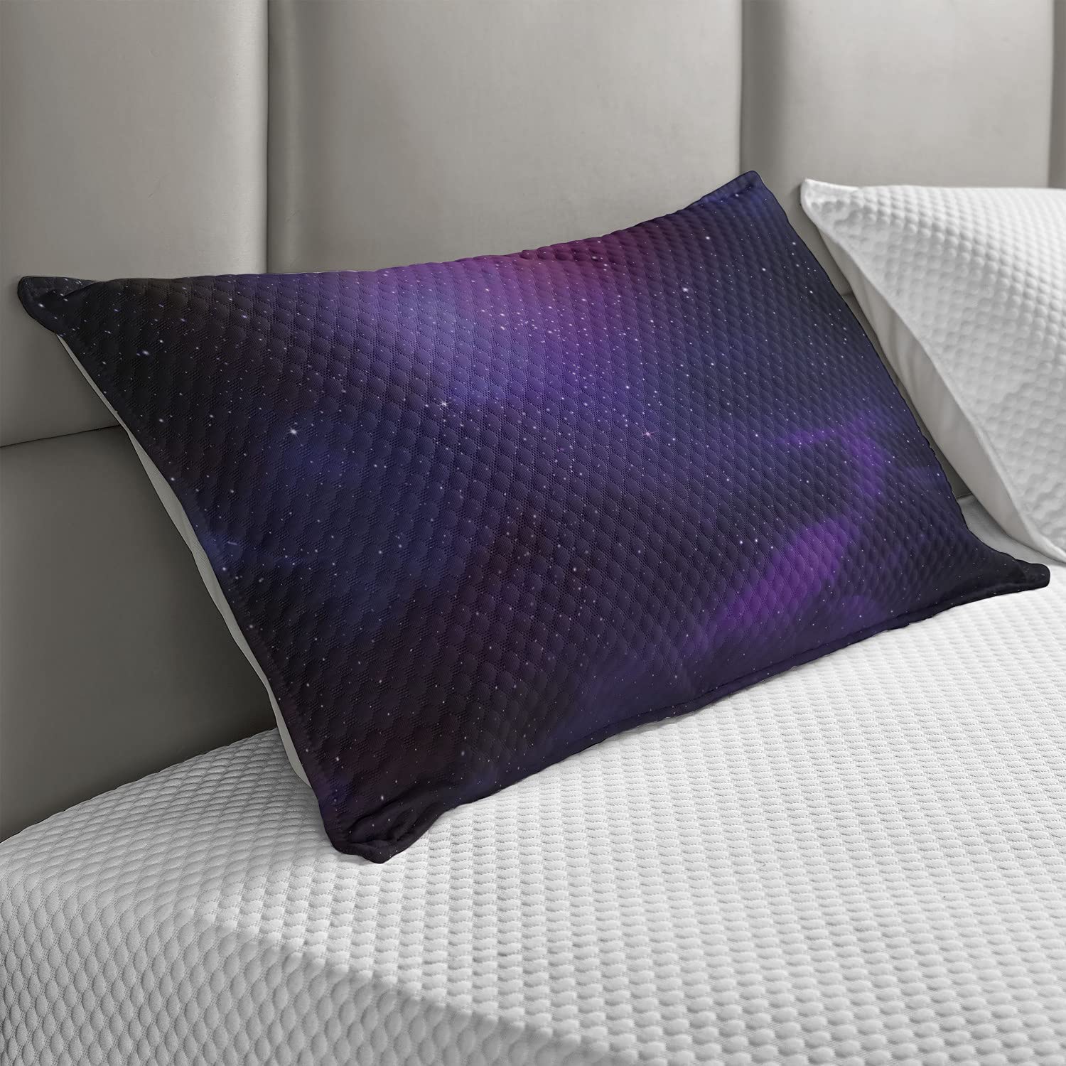 Ambesonne Galaxy Nebula Quilted Pillow Cover - Deep Space Star Clusters & Milky Way Constellation Design, Standard Queen Size 30x20 Inches, Purple Pink Black Accent Pillowcase for Bedroom Decor | Perfect for Astronomy Lovers & Space-Themed Room Design