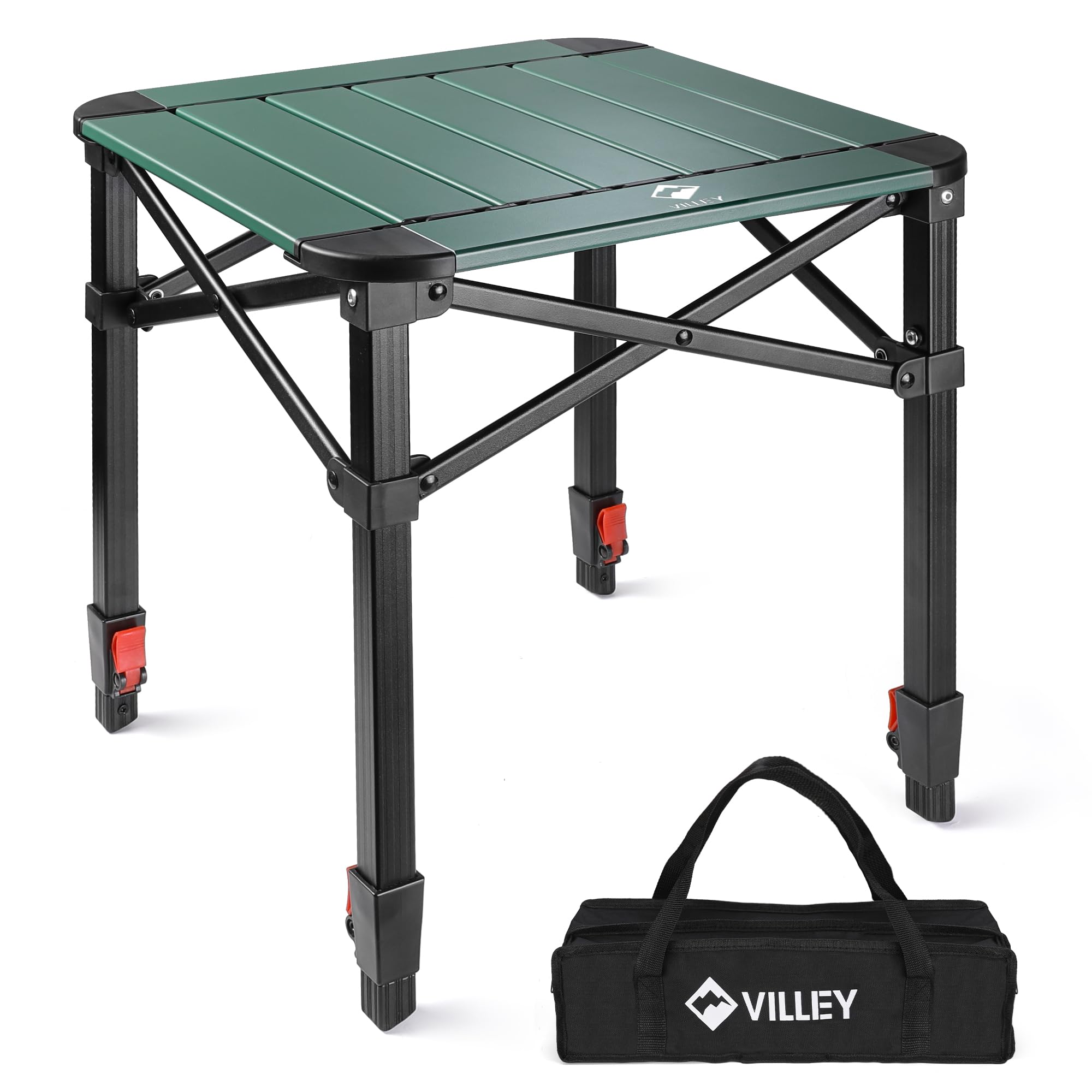 VILLEY Folding Camping Square Table with Carry Bag - Lightweight Aluminum Adjustable Outdoor Picnic Table for Camping, Backyard, BBQ, Hiking & Travel - Perfect for Picnics, Tailgating & Beach Trips