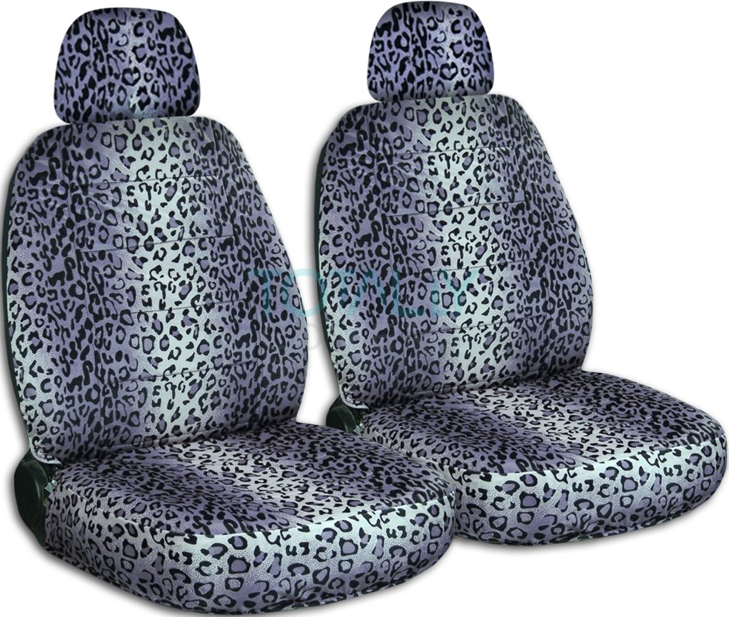 Gray Leopard Print Car Seat Covers with 2 Headrest Covers - Universal Fit for Cars, Trucks, Vans, RVs & SUVs - Animal Print Car Accessories for Style & Protection | Perfect for Daily Commute, Road Trips & Outdoor Adventures