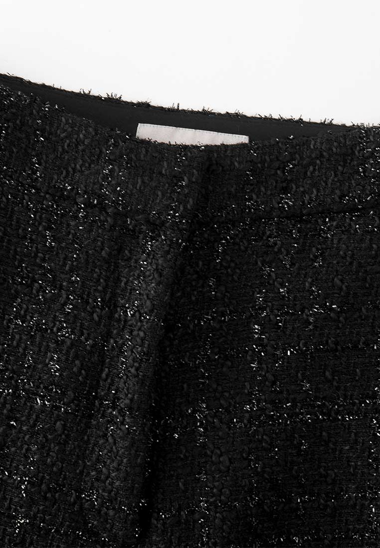 Black Lurex Tweed Straight Leg Pants for Women - Elegant Office Trousers & Evening Wear - Perfect for Business Casual, Cocktail Parties & Holiday Outfits