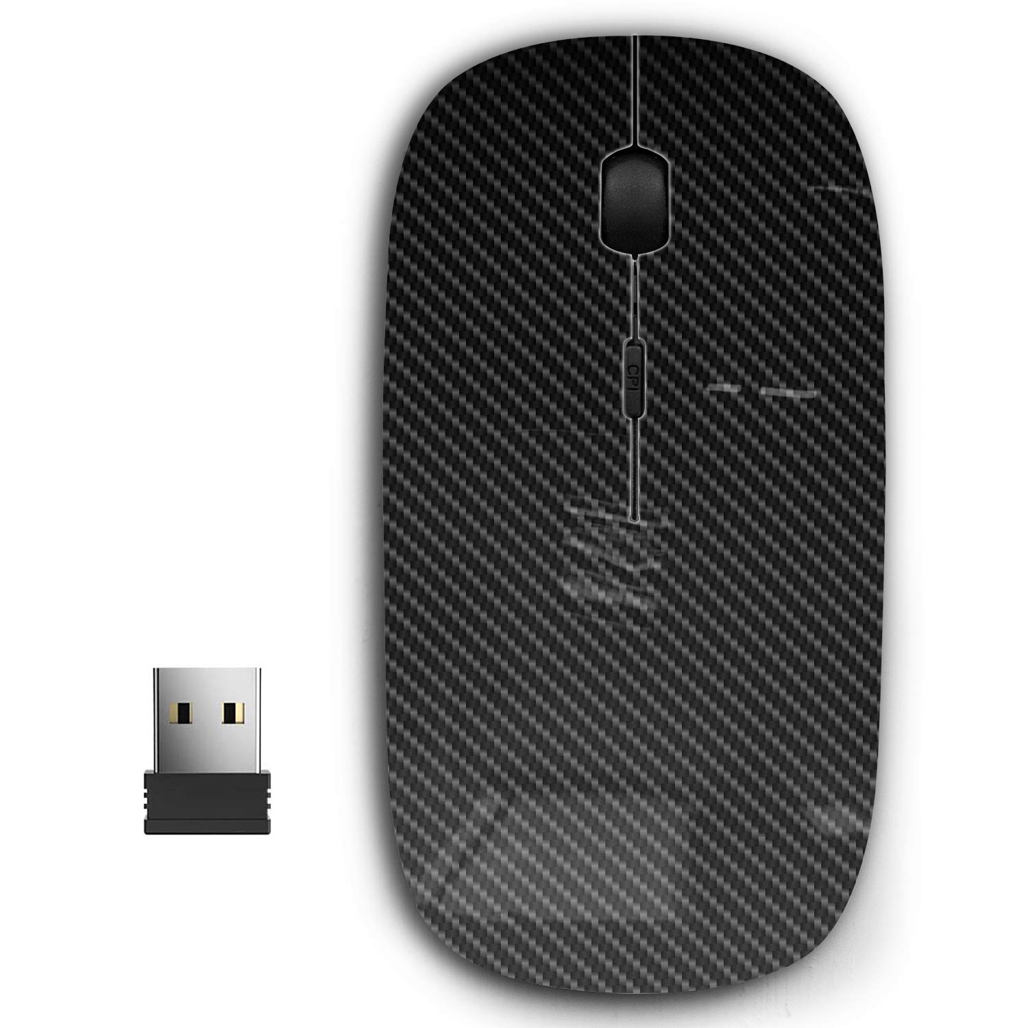 2.4G Ergonomic Wireless Mouse with Nano Receiver - Portable USB Mouse for PC, Laptop, Computer, Notebook - Black Carbon Fiber Design for Office, Home, and Travel Use
