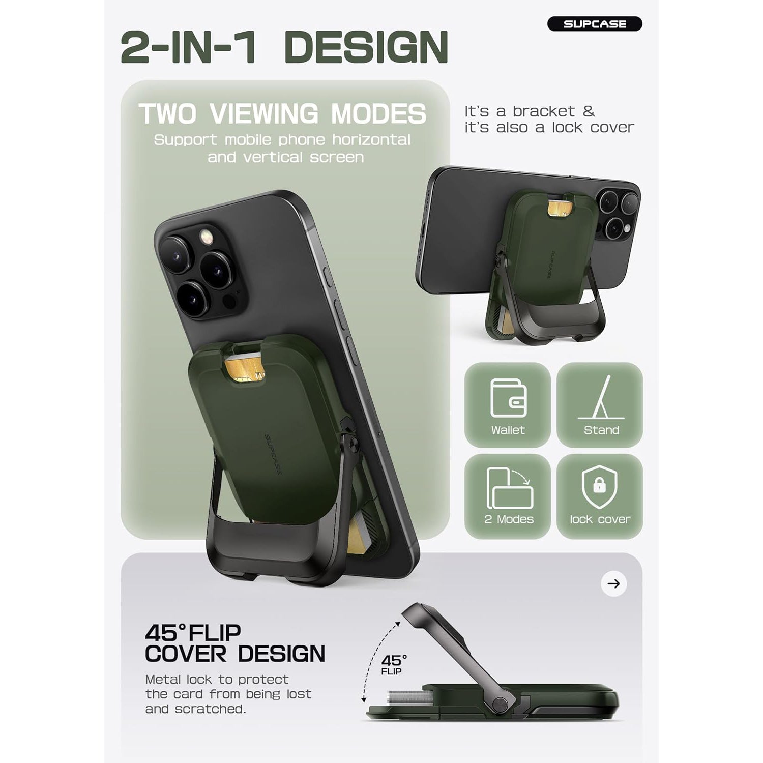 UB Mag Vault Magnetic Wallet with Stand - Battle Green | Slim RFID Blocking Front Pocket Wallet | Perfect for Travel, Work & Everyday Carry (EDC)