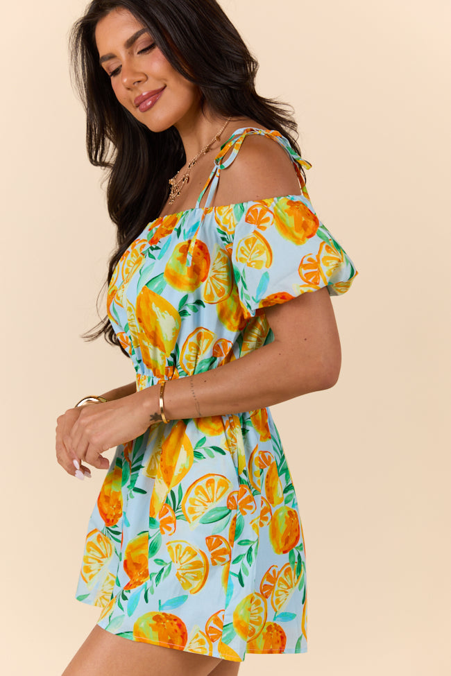 Easy Peasy Citrus Print Romper - Baby Girls' Summer Outfit | Soft & Breathable Cotton Jumpsuit for Playdates, Beach Trips & Photo Shoots