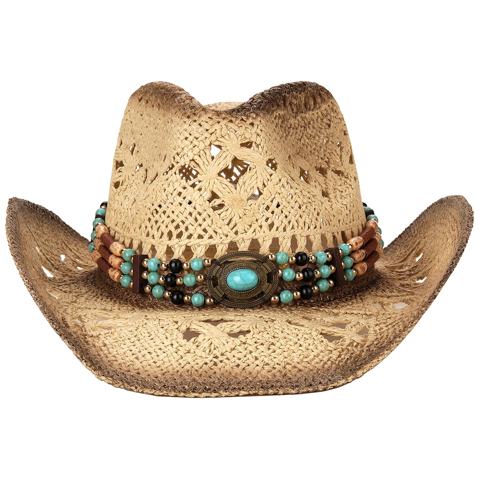 Stylish Unisex Straw Cowboy Hat for Men & Women - Western Cowgirl Sun Hat with Decorative Bands - Perfect for Rodeo, Music Festivals & Beach Vacations